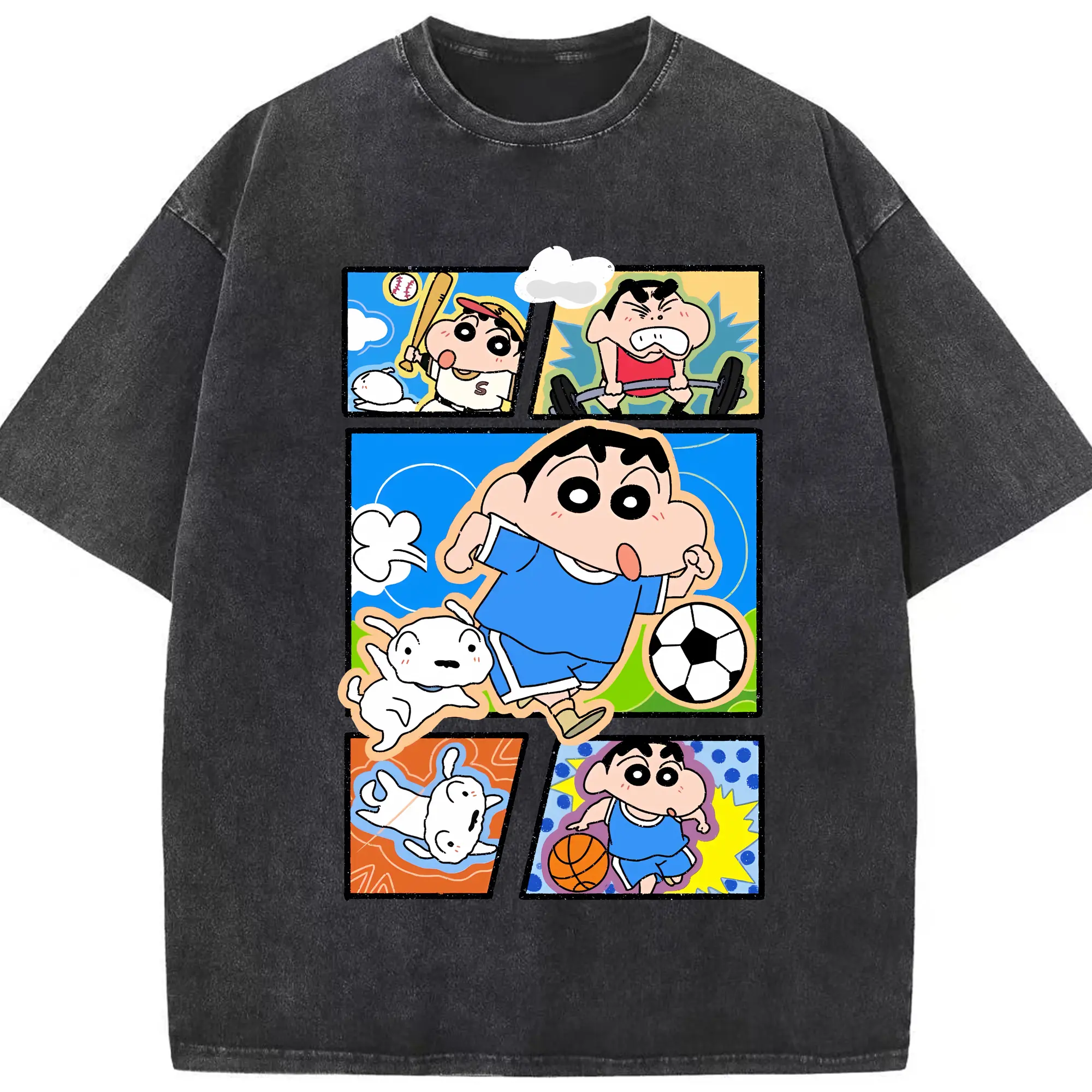 クレヨンしんちゃん グッズ 野原 しんのすけ - 綿100％ ヴィンテージ風 半袖Tシャツ ・ フロントプリント ・ 柔らか肌触り ・ 通気性 快適 ・ スポーツ カジュアル 外出用