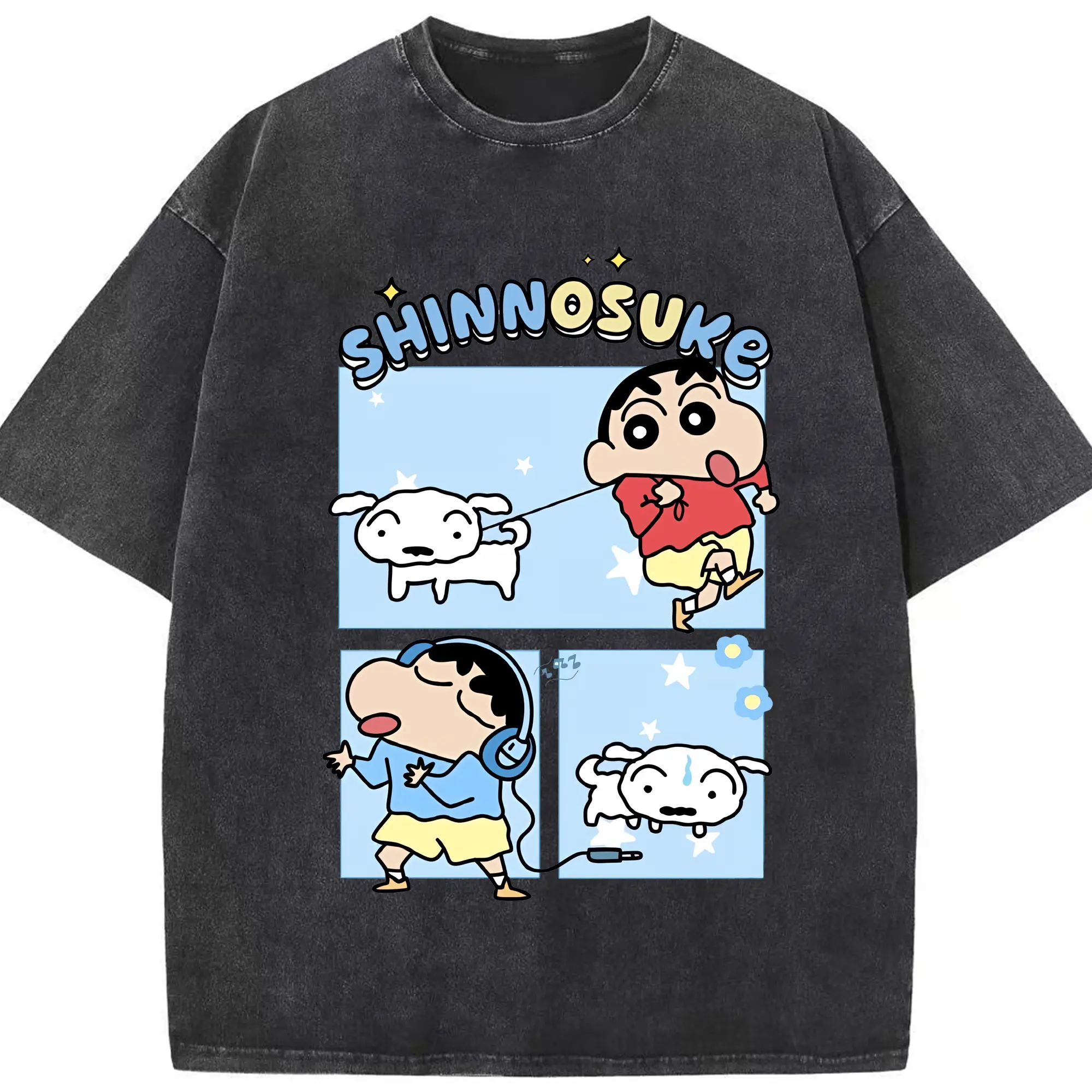 クレヨンしんちゃん グッズ 野原 しんのすけ - 綿100％ ヴィンテージ風 半袖Tシャツ ・ フロントプリント ・ 柔らか肌触り ・ 通気性 快適 ・ スポーツ カジュアル 外出用