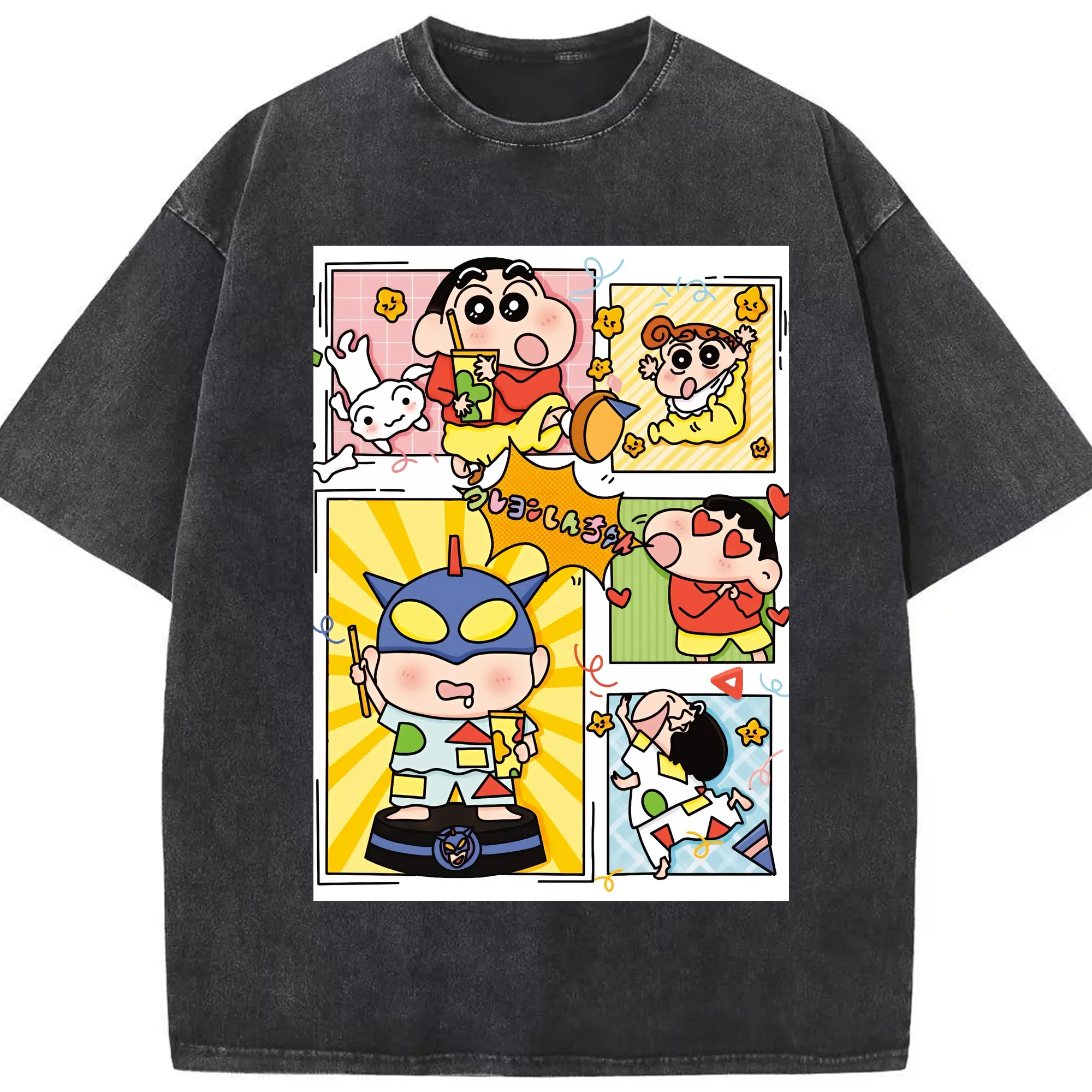 クレヨンしんちゃん グッズ 野原 しんのすけ - 綿100％ ヴィンテージ風 半袖Tシャツ ・ フロントプリント ・ 柔らか肌触り ・ 通気性 快適 ・ スポーツ カジュアル 外出用