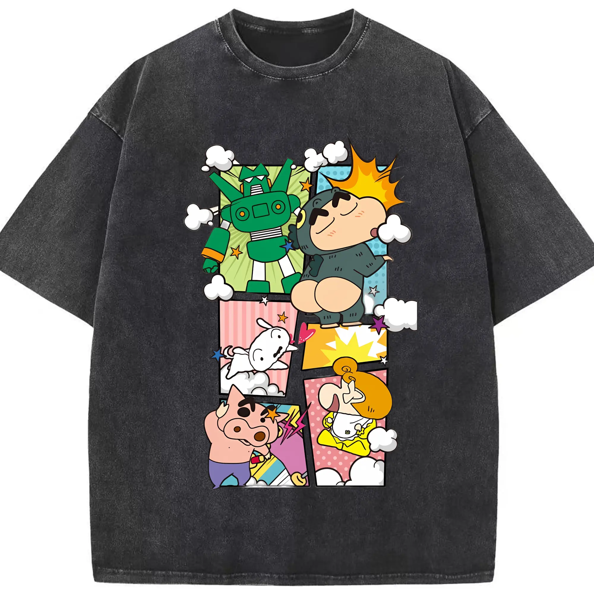 クレヨンしんちゃん グッズ 野原 しんのすけ - 綿100％ ヴィンテージ風 半袖Tシャツ ・ フロントプリント ・ 柔らか肌触り ・ 通気性 快適 ・ スポーツ カジュアル 外出用
