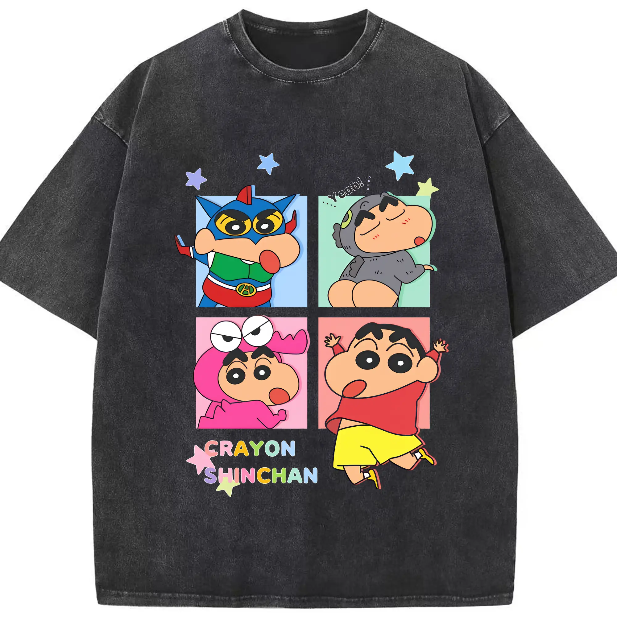 クレヨンしんちゃん グッズ 野原 しんのすけ - 綿100％ ヴィンテージ風 半袖Tシャツ ・ フロントプリント ・ 柔らか肌触り ・ 通気性 快適 ・ スポーツ カジュアル 外出用