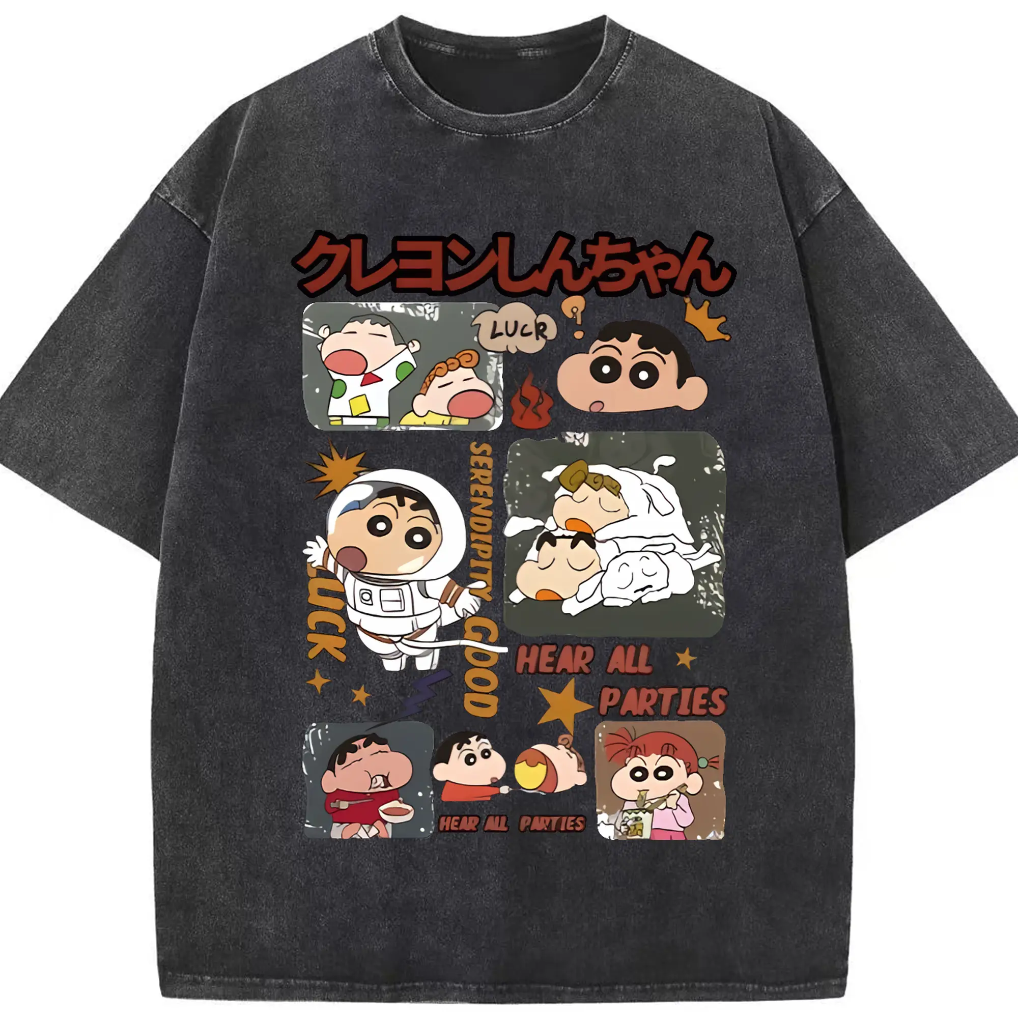 クレヨンしんちゃん グッズ 野原 しんのすけ - 綿100％ ヴィンテージ風 半袖Tシャツ ・ フロントプリント ・ 柔らか肌触り ・ 通気性 快適 ・ スポーツ カジュアル 外出用
