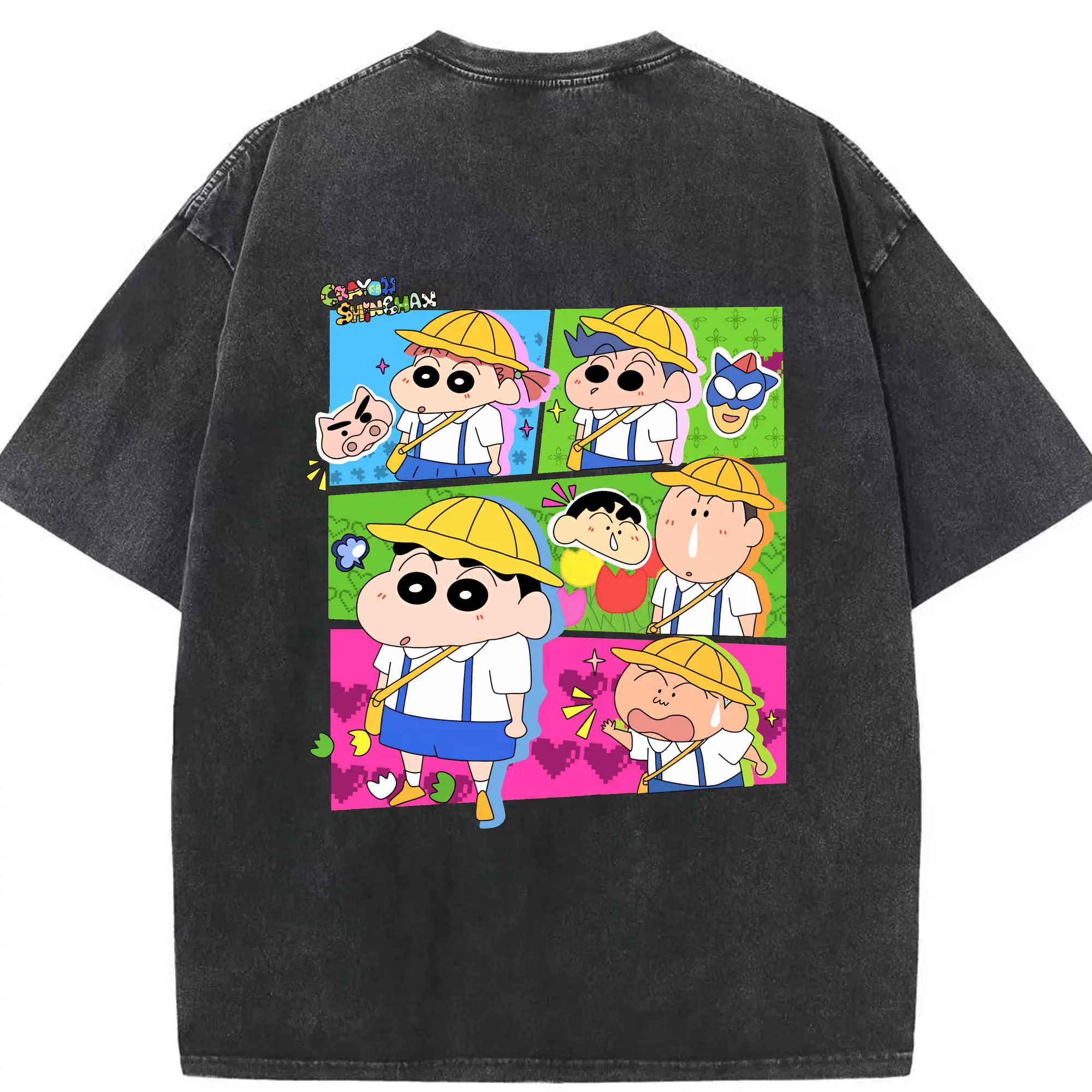 クレヨンしんちゃん グッズ 野原 しんのすけ - 綿100％ ヴィンテージ風 半袖Tシャツ ・ 背面プリント ・ 柔らか肌触り ・ 通気性 快適 ・ スポーツ カジュアル 外出用