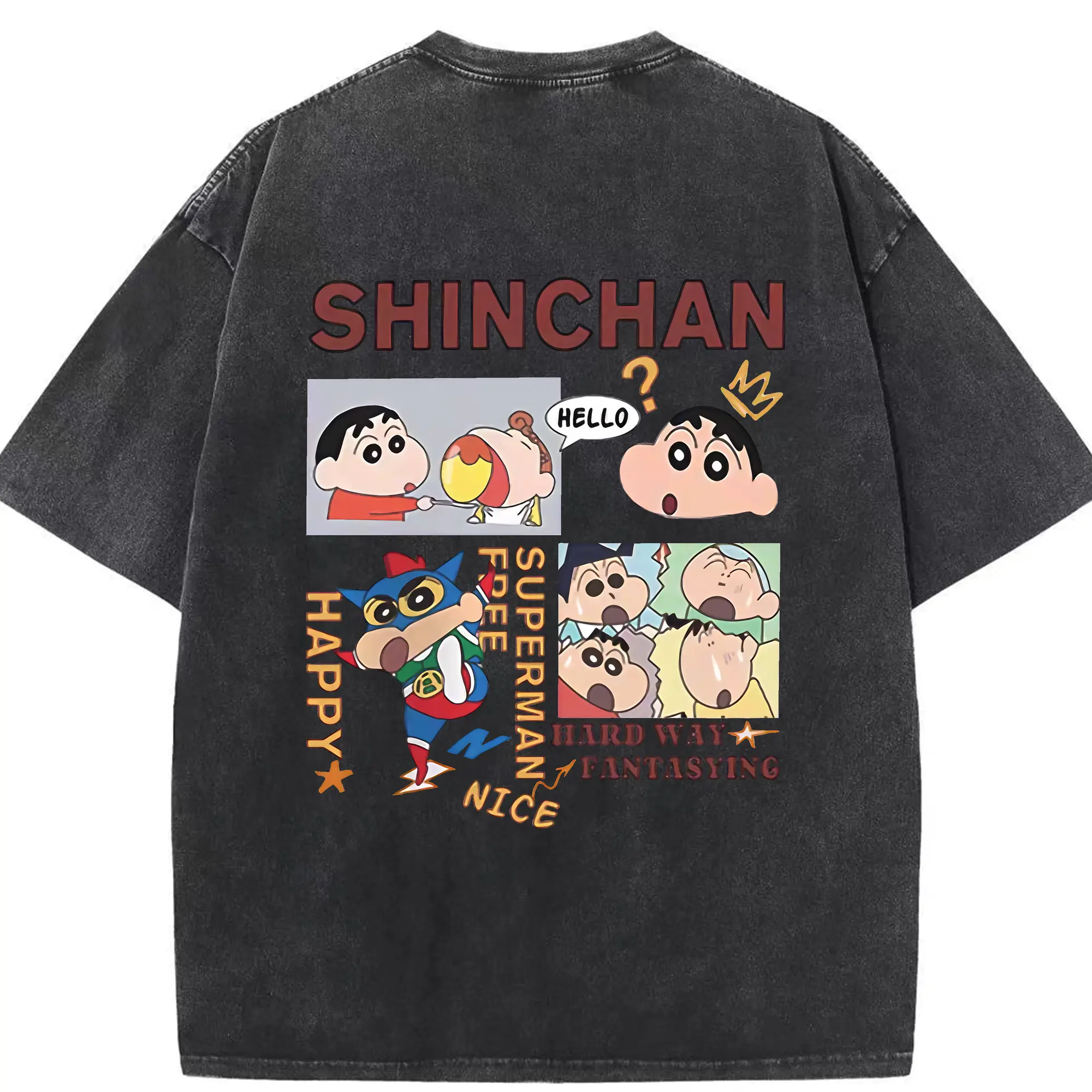 クレヨンしんちゃん グッズ 野原 しんのすけ - 綿100％ ヴィンテージ風 半袖Tシャツ ・ 背面プリント ・ 柔らか肌触り ・ 通気性 快適 ・ スポーツ カジュアル 外出用