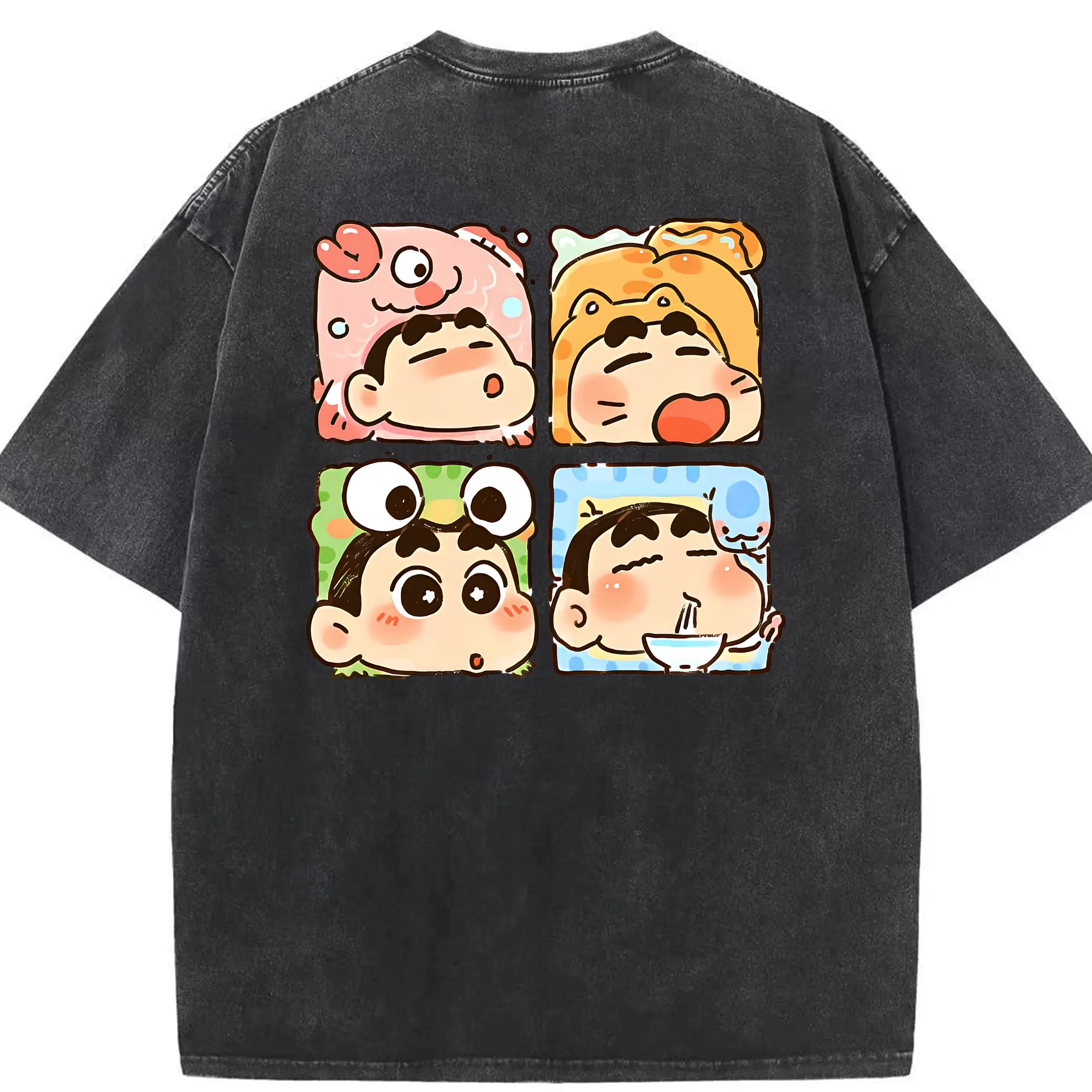 クレヨンしんちゃん グッズ 野原 しんのすけ - 綿100％ ヴィンテージ風 半袖Tシャツ ・ 背面プリント ・ 柔らか肌触り ・ 通気性 快適 ・ スポーツ カジュアル 外出用