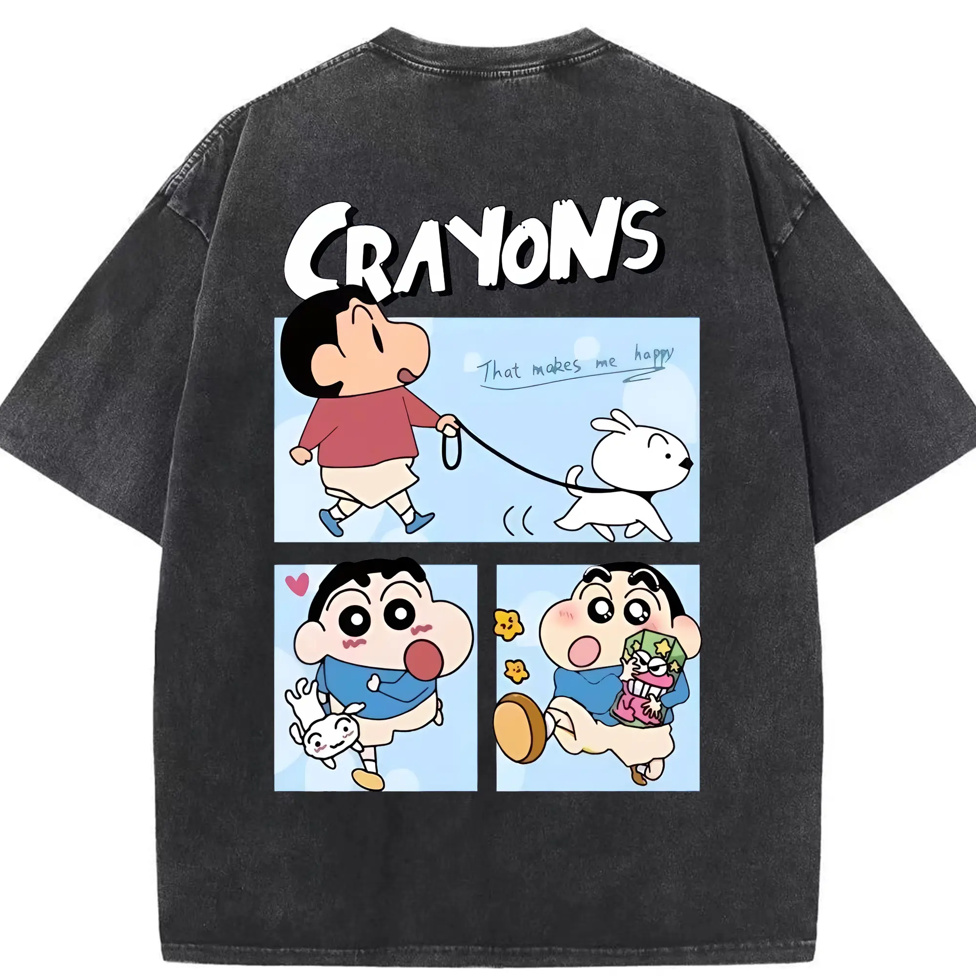 クレヨンしんちゃん グッズ 野原 しんのすけ - 綿100％ ヴィンテージ風 半袖Tシャツ ・ 背面プリント ・ 柔らか肌触り ・ 通気性 快適 ・ スポーツ カジュアル 外出用