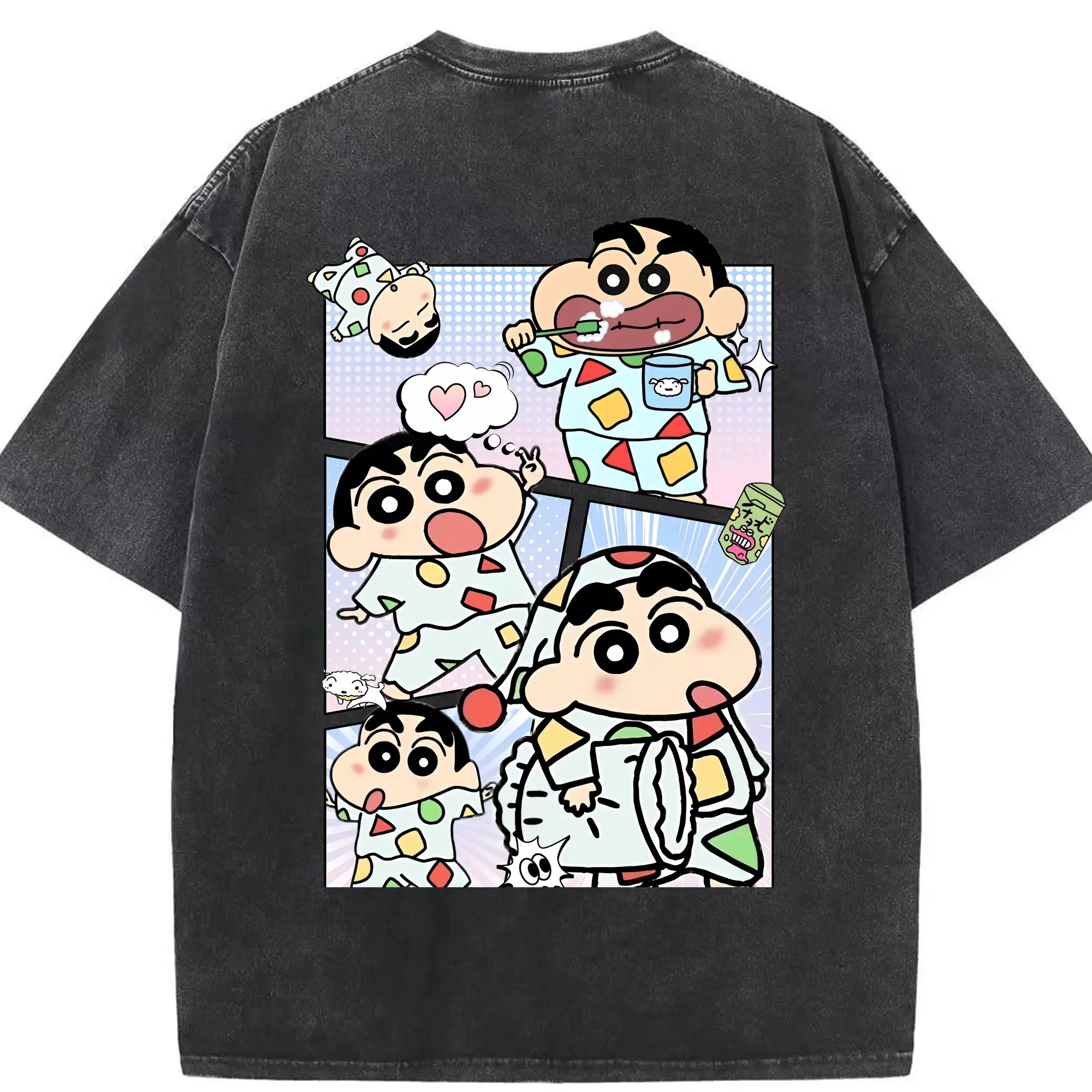 クレヨンしんちゃん グッズ 野原 しんのすけ - 綿100％ ヴィンテージ風 半袖Tシャツ ・ 背面プリント ・ 柔らか肌触り ・ 通気性 快適 ・ スポーツ カジュアル 外出用