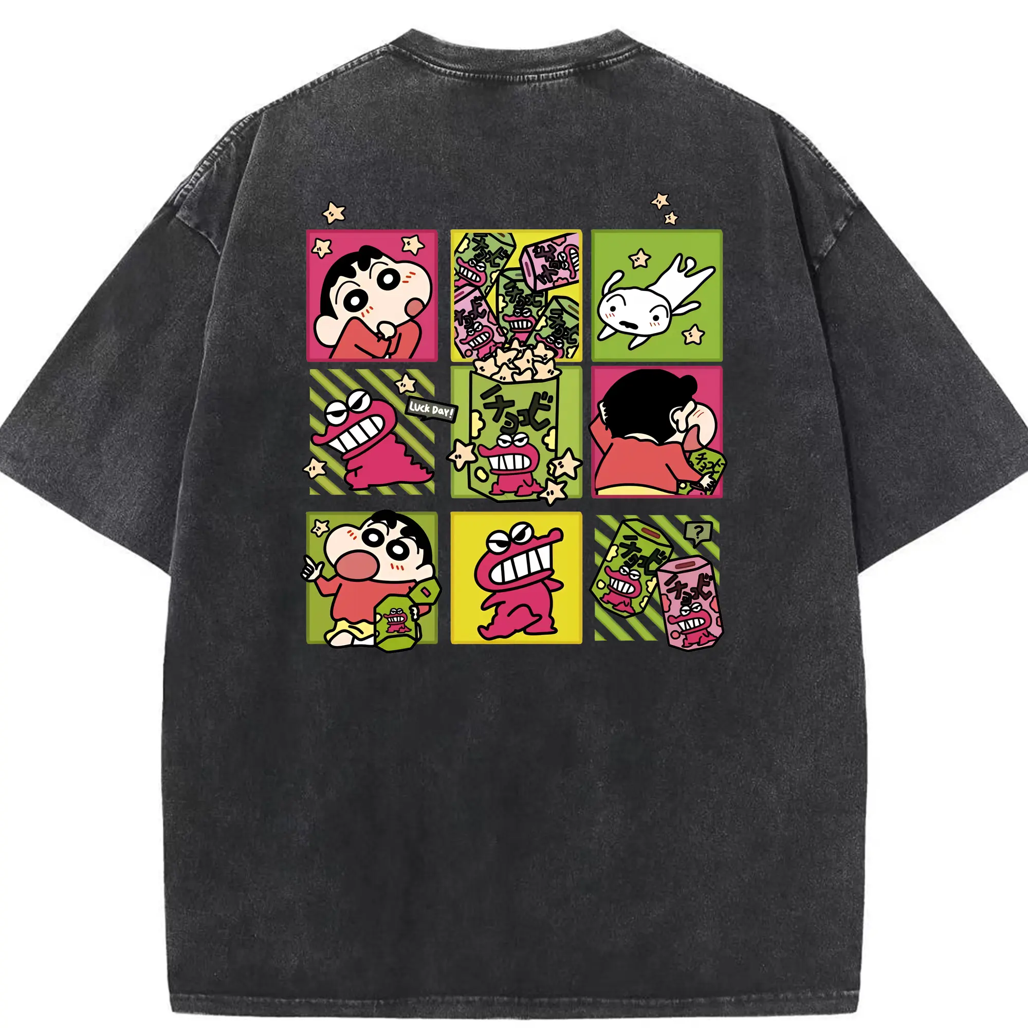 クレヨンしんちゃん グッズ 野原 しんのすけ - 綿100％ ヴィンテージ風 半袖Tシャツ ・ 背面プリント ・ 柔らか肌触り ・ 通気性 快適 ・ スポーツ カジュアル 外出用