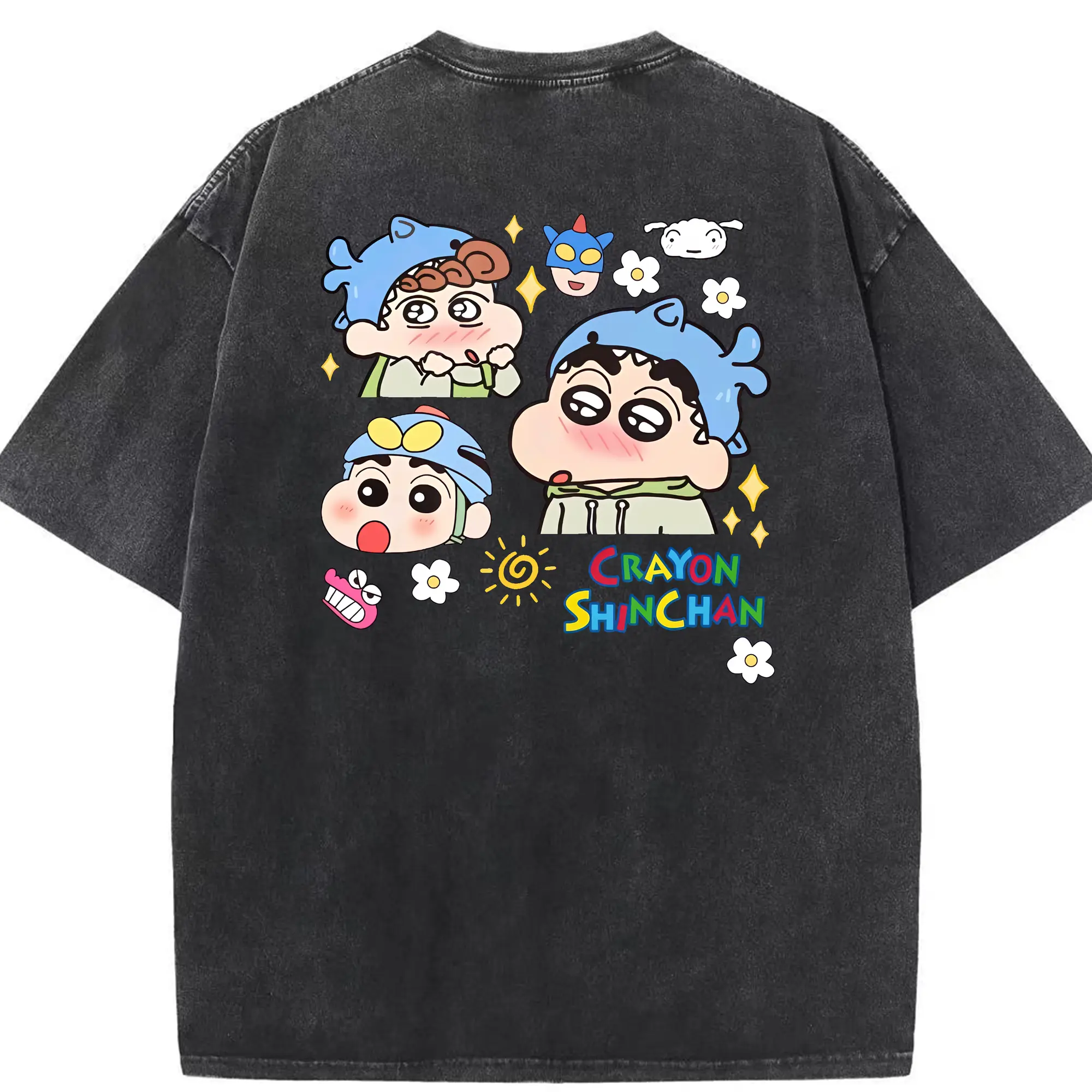 クレヨンしんちゃん グッズ 野原 しんのすけ - 綿100％ ヴィンテージ風 半袖Tシャツ ・ 背面プリント ・ 柔らか肌触り ・ 通気性 快適 ・ スポーツ カジュアル 外出用