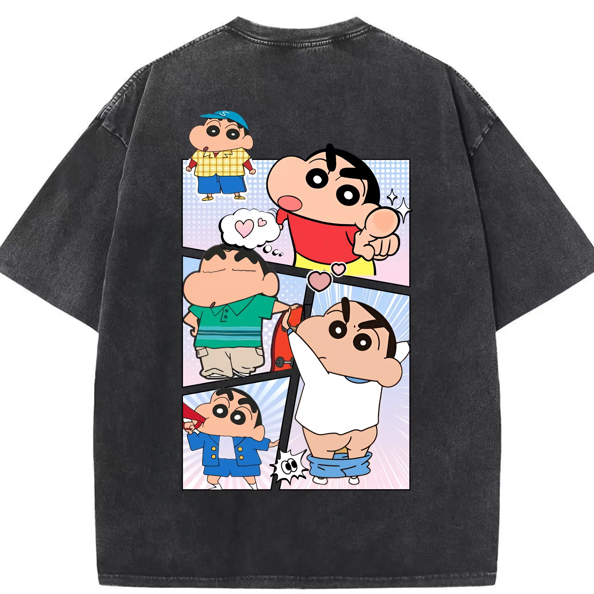 クレヨンしんちゃん グッズ 野原 しんのすけ - 綿100％ ヴィンテージ風 半袖Tシャツ ・ 背面プリント ・ 柔らか肌触り ・ 通気性 快適 ・ スポーツ カジュアル 外出用