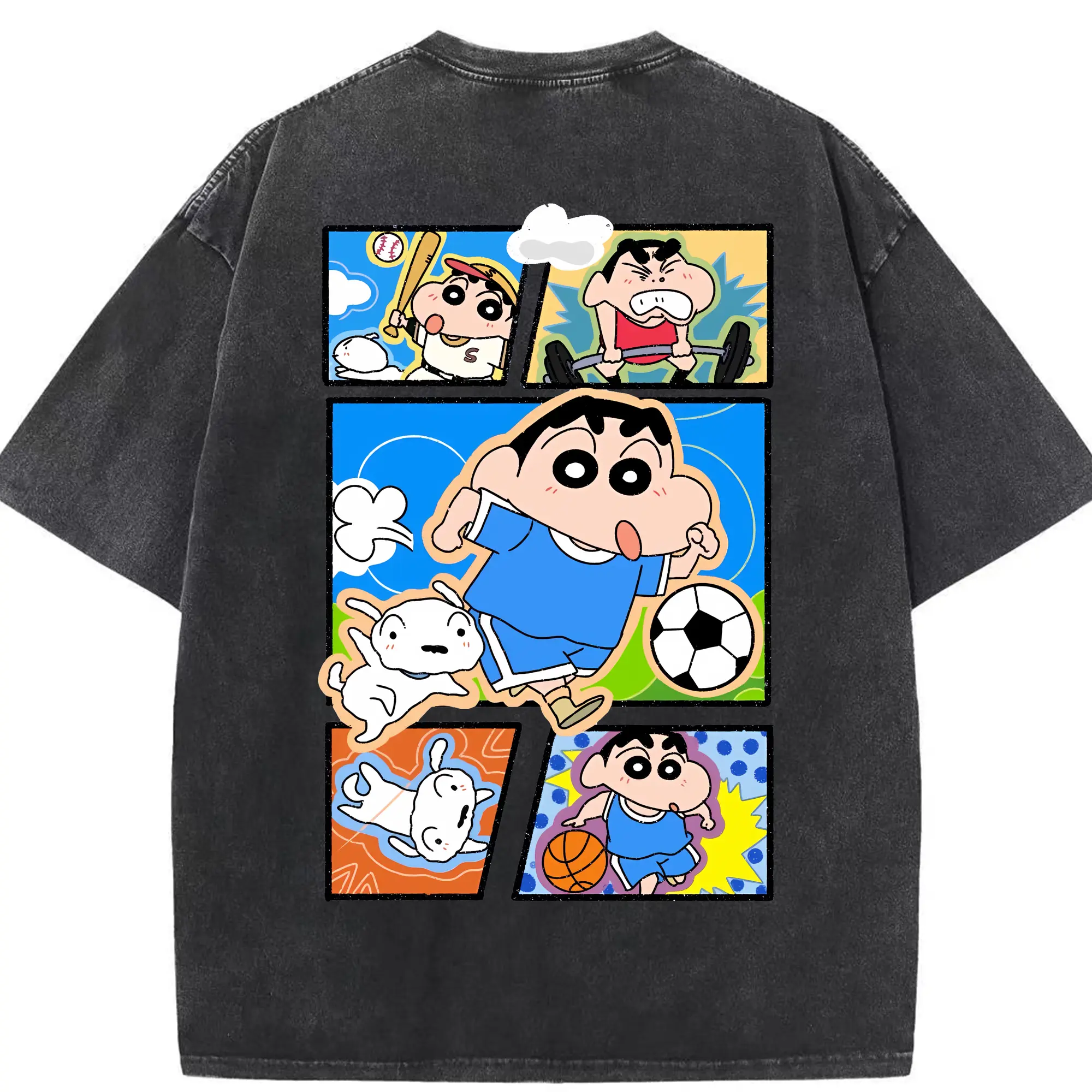 クレヨンしんちゃん グッズ 野原 しんのすけ - 綿100％ ヴィンテージ風 半袖Tシャツ ・ 背面プリント ・ 柔らか肌触り ・ 通気性 快適 ・ スポーツ カジュアル 外出用