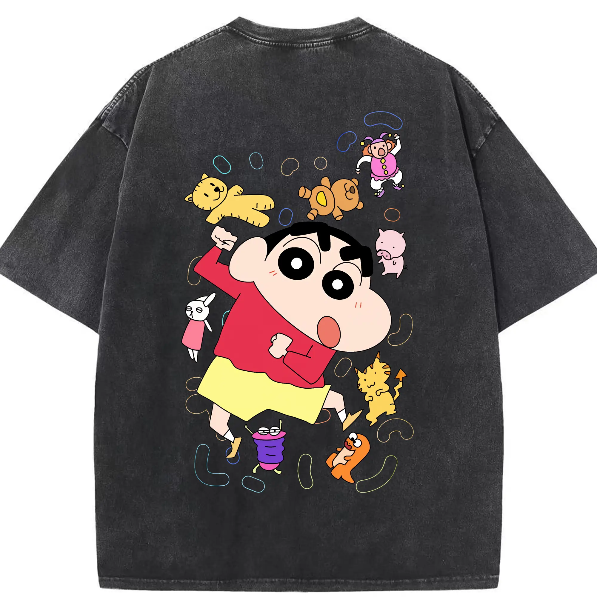 クレヨンしんちゃん グッズ 野原 しんのすけ - 綿100％ ヴィンテージ風 半袖Tシャツ ・ 背面プリント ・ 柔らか肌触り ・ 通気性 快適 ・ スポーツ カジュアル 外出用