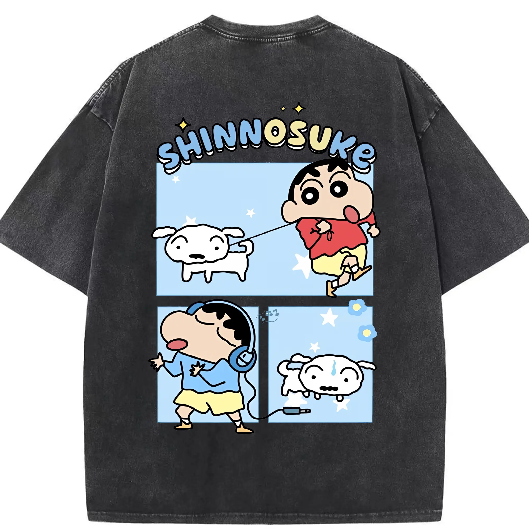 クレヨンしんちゃん グッズ 野原 しんのすけ - 綿100％ ヴィンテージ風 半袖Tシャツ ・ 背面プリント ・ 柔らか肌触り ・ 通気性 快適 ・ スポーツ カジュアル 外出用