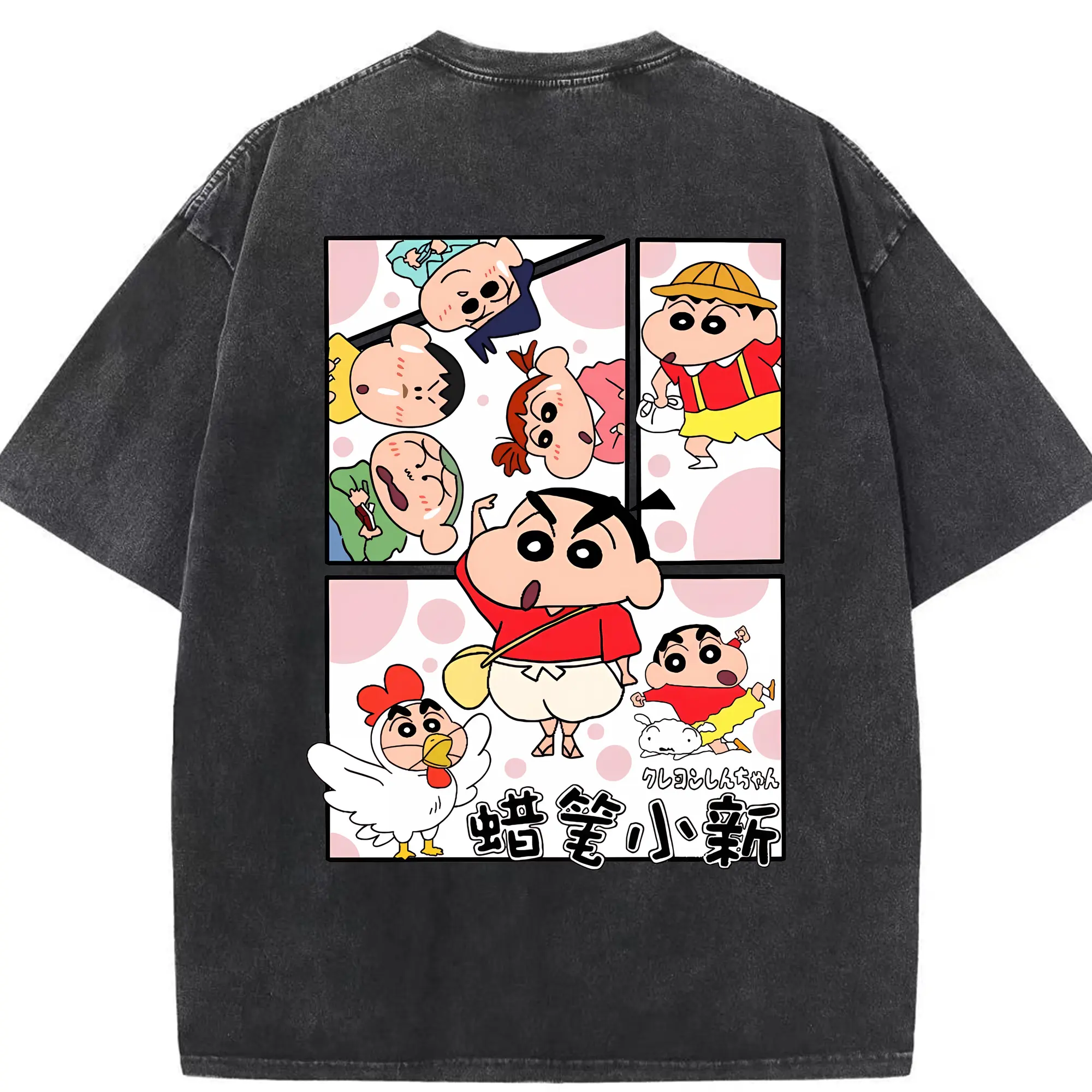 クレヨンしんちゃん グッズ 野原 しんのすけ - 綿100％ ヴィンテージ風 半袖Tシャツ ・ 背面プリント ・ 柔らか肌触り ・ 通気性 快適 ・ スポーツ カジュアル 外出用