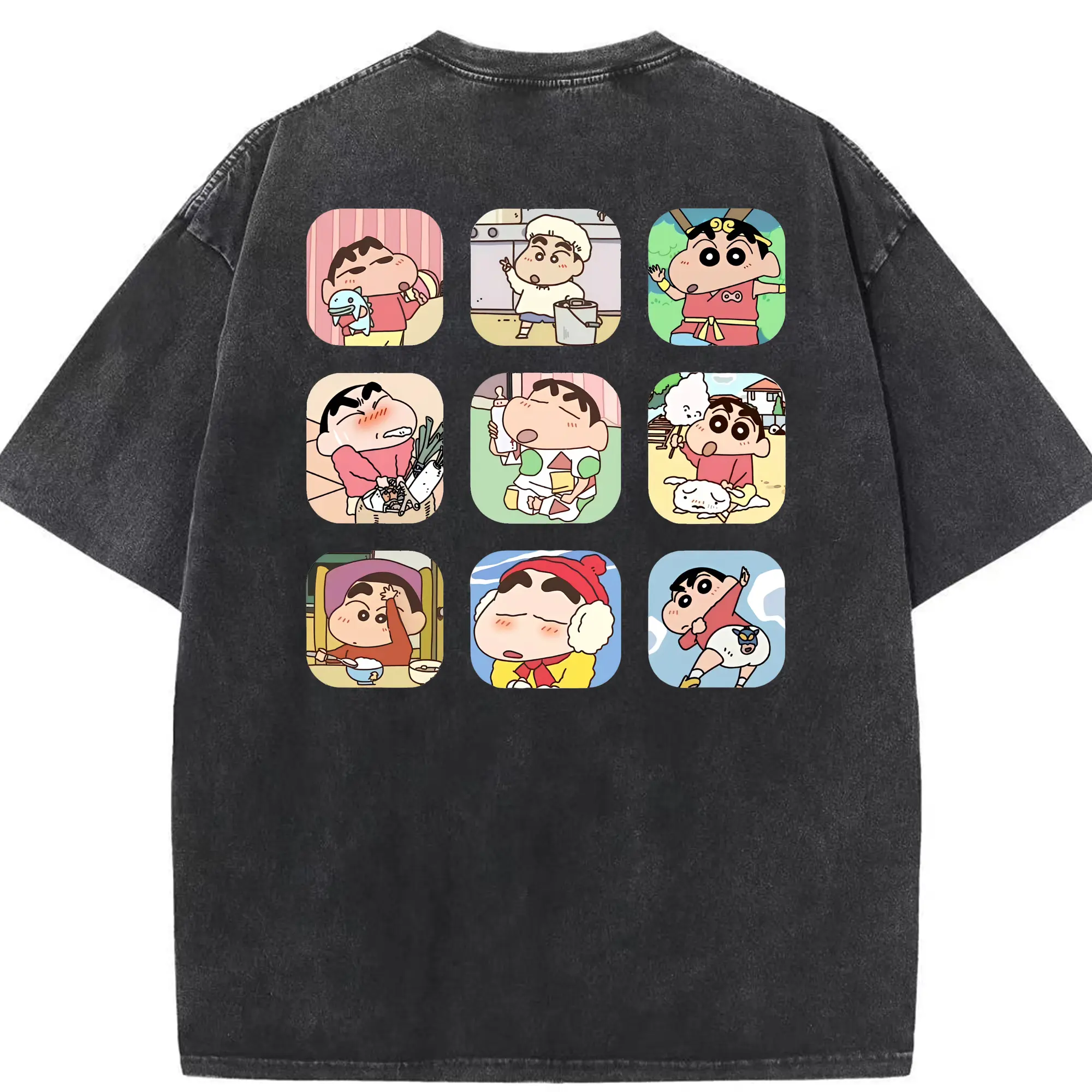 クレヨンしんちゃん グッズ 野原 しんのすけ - 綿100％ ヴィンテージ風 半袖Tシャツ ・ 背面プリント ・ 柔らか肌触り ・ 通気性 快適 ・ スポーツ カジュアル 外出用
