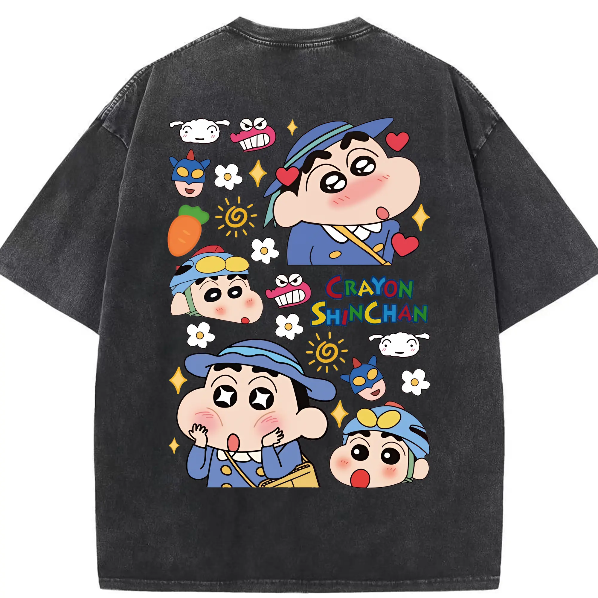クレヨンしんちゃん グッズ 野原 しんのすけ - 綿100％ ヴィンテージ風 半袖Tシャツ ・ 背面プリント ・ 柔らか肌触り ・ 通気性 快適 ・ スポーツ カジュアル 外出用