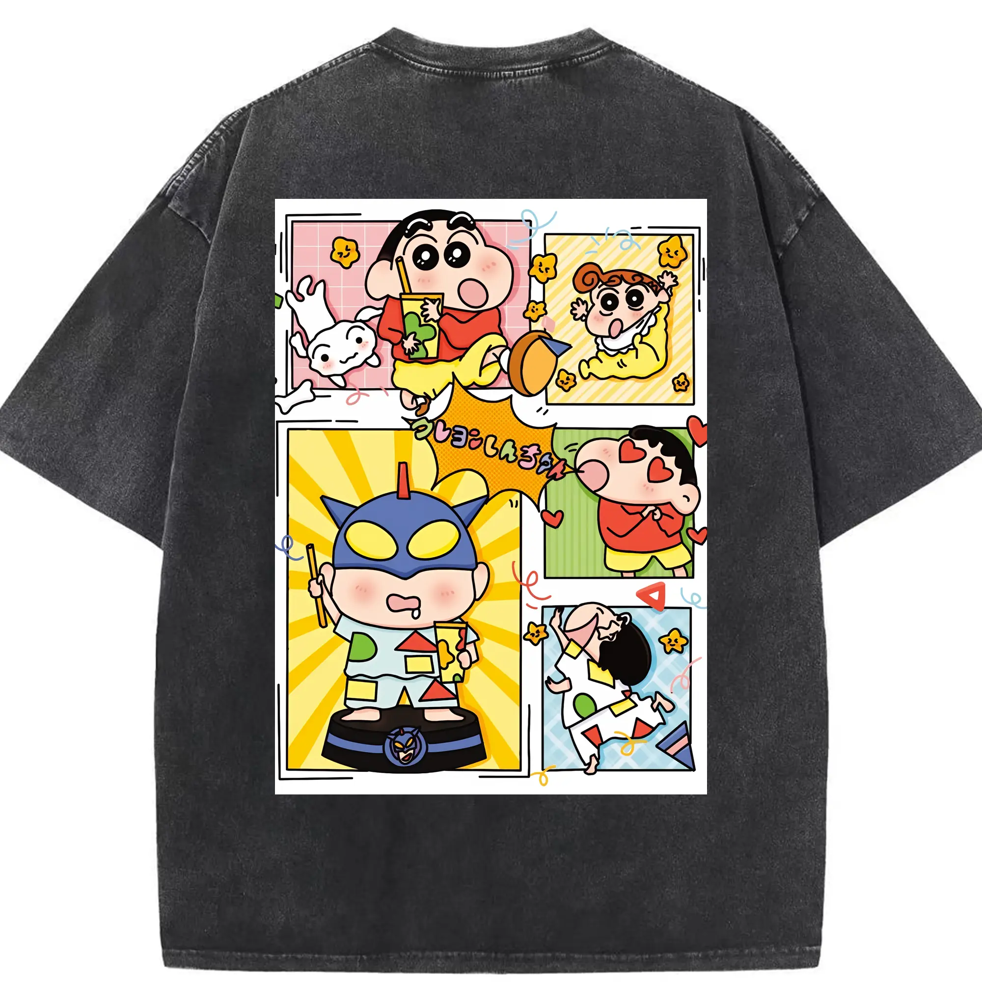 クレヨンしんちゃん グッズ 野原 しんのすけ - 綿100％ ヴィンテージ風 半袖Tシャツ ・ 背面プリント ・ 柔らか肌触り ・ 通気性 快適 ・ スポーツ カジュアル 外出用