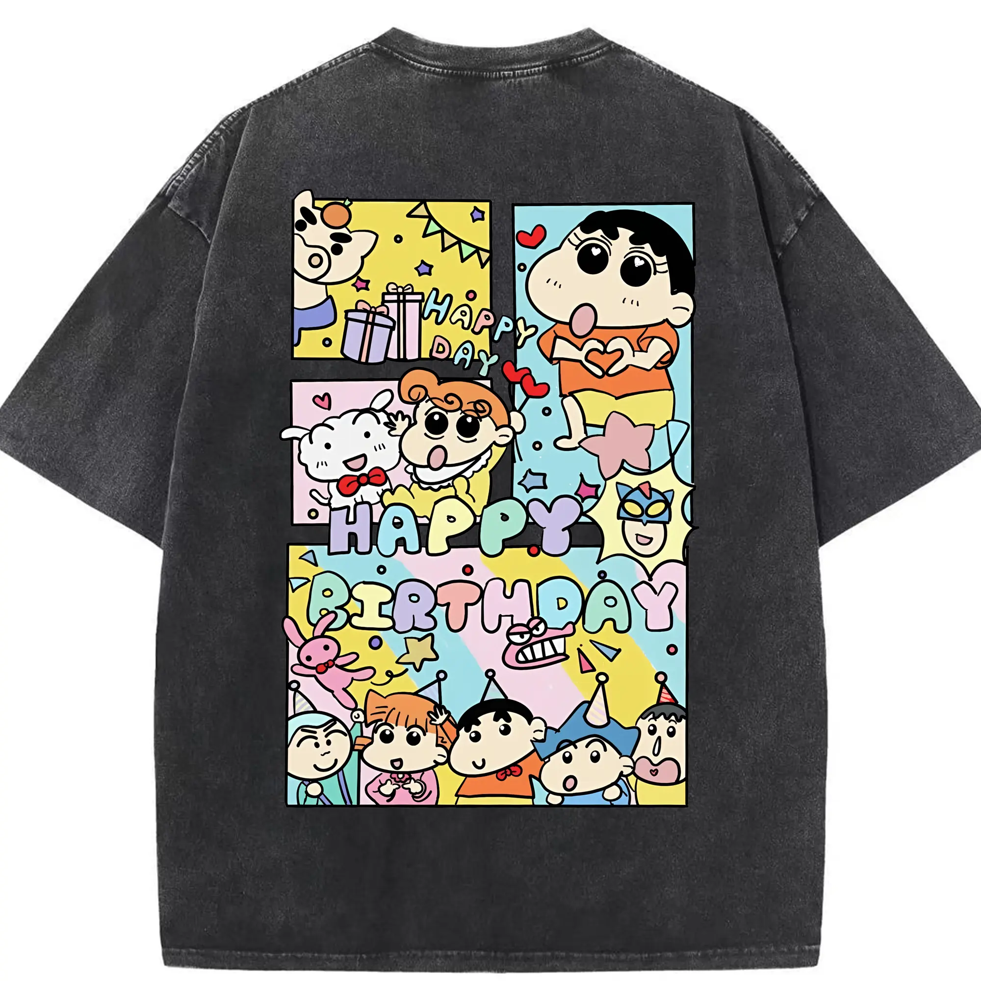 クレヨンしんちゃん グッズ 野原 しんのすけ - 綿100％ ヴィンテージ風 半袖Tシャツ ・ 背面プリント ・ 柔らか肌触り ・ 通気性 快適 ・ スポーツ カジュアル 外出用