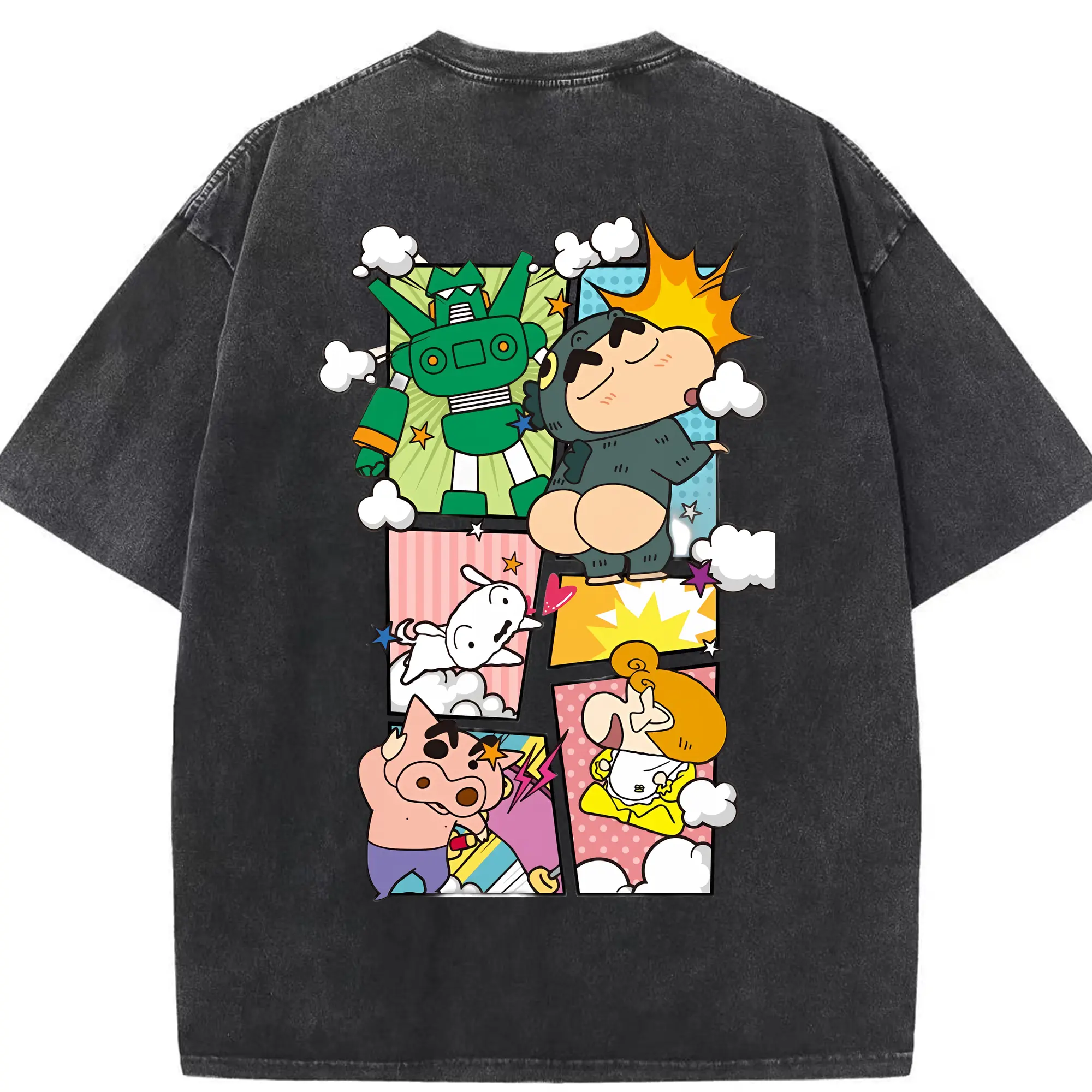 クレヨンしんちゃん グッズ 野原 しんのすけ - 綿100％ ヴィンテージ風 半袖Tシャツ ・ 背面プリント ・ 柔らか肌触り ・ 通気性 快適 ・ スポーツ カジュアル 外出用