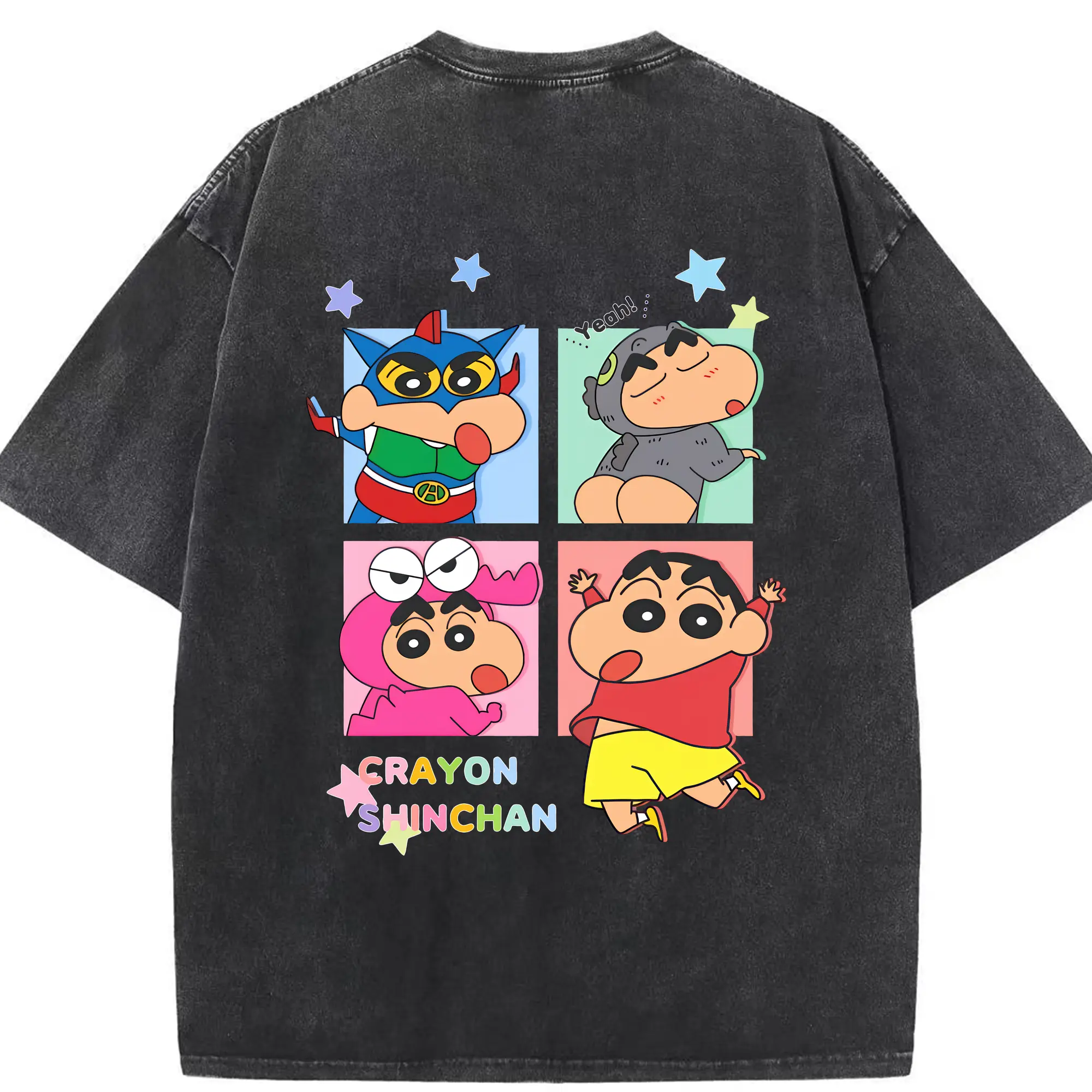クレヨンしんちゃん グッズ 野原 しんのすけ - 綿100％ ヴィンテージ風 半袖Tシャツ ・ 背面プリント ・ 柔らか肌触り ・ 通気性 快適 ・ スポーツ カジュアル 外出用