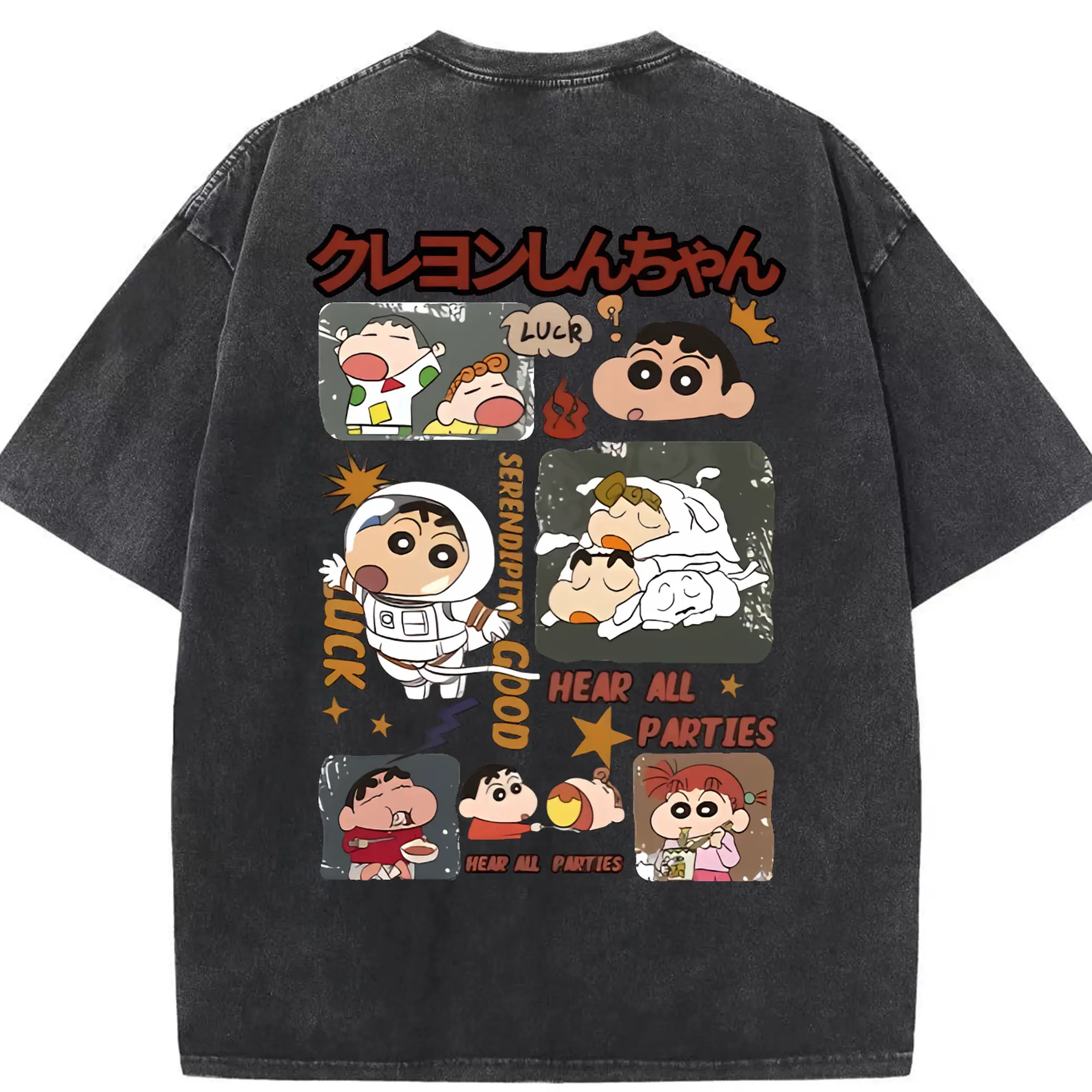 クレヨンしんちゃん グッズ 野原 しんのすけ - 綿100％ ヴィンテージ風 半袖Tシャツ ・ 背面プリント ・ 柔らか肌触り ・ 通気性 快適 ・ スポーツ カジュアル 外出用