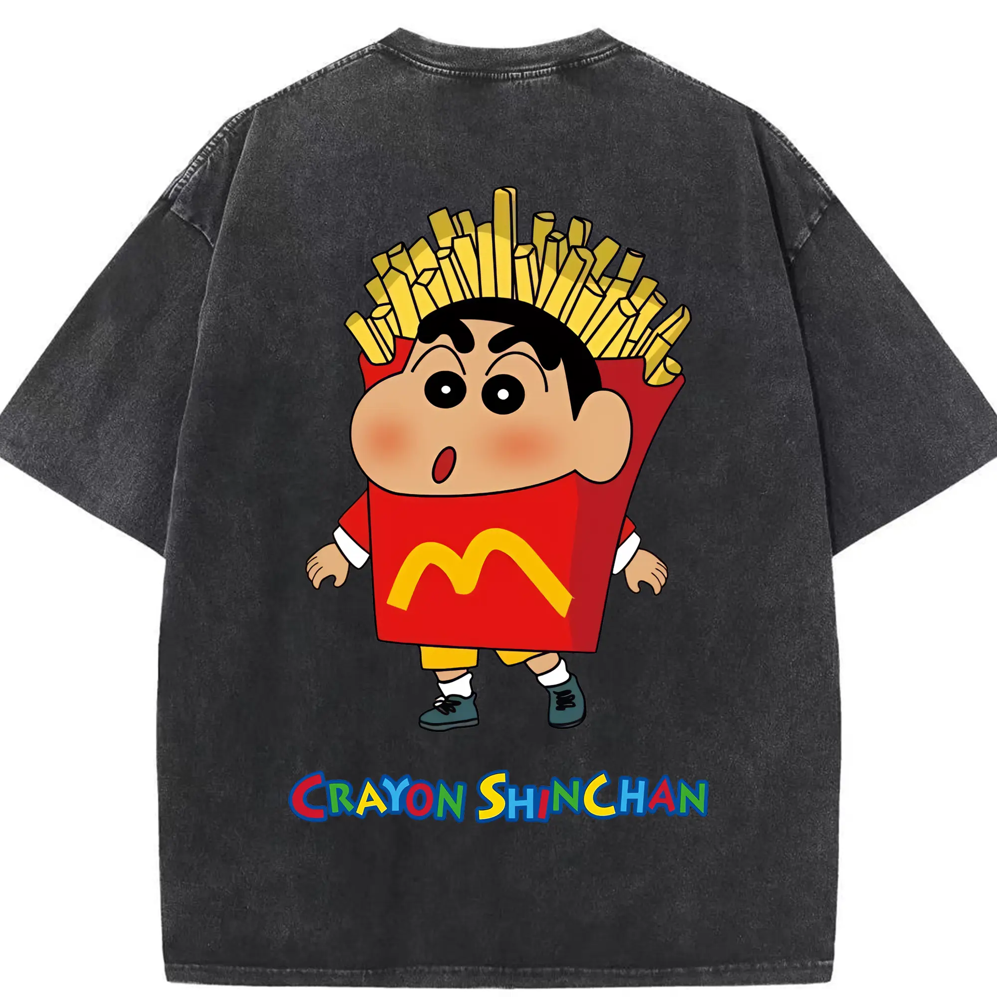 クレヨンしんちゃん グッズ 野原 しんのすけ - 綿100％ ヴィンテージ風 半袖Tシャツ ・ 背面プリント ・ 柔らか肌触り ・ 通気性 快適 ・ スポーツ カジュアル 外出用