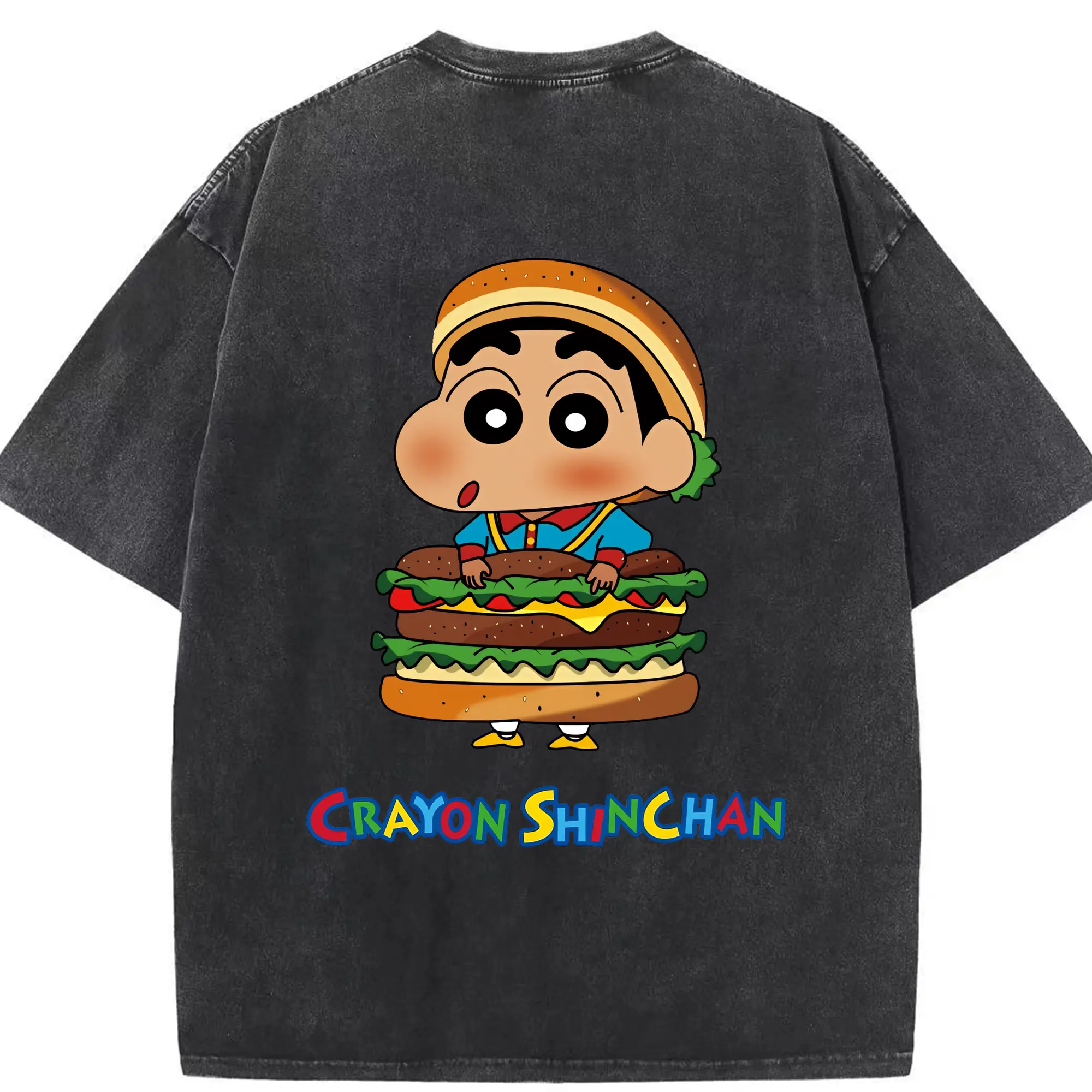 クレヨンしんちゃん グッズ 野原 しんのすけ - 綿100％ ヴィンテージ風 半袖Tシャツ ・ 背面プリント ・ 柔らか肌触り ・ 通気性 快適 ・ スポーツ カジュアル 外出用