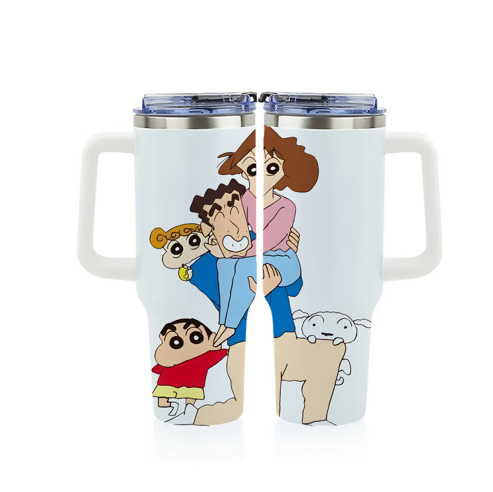 クレヨンしんちゃん グッズ 野原 ひろし - 1200mL フルプリント車用タンブラー ・ 304ステンレス 内側 ・ 201ステンレス 外側 ・ 保温 保冷 ・ 通勤 ドライブ アウトドア用