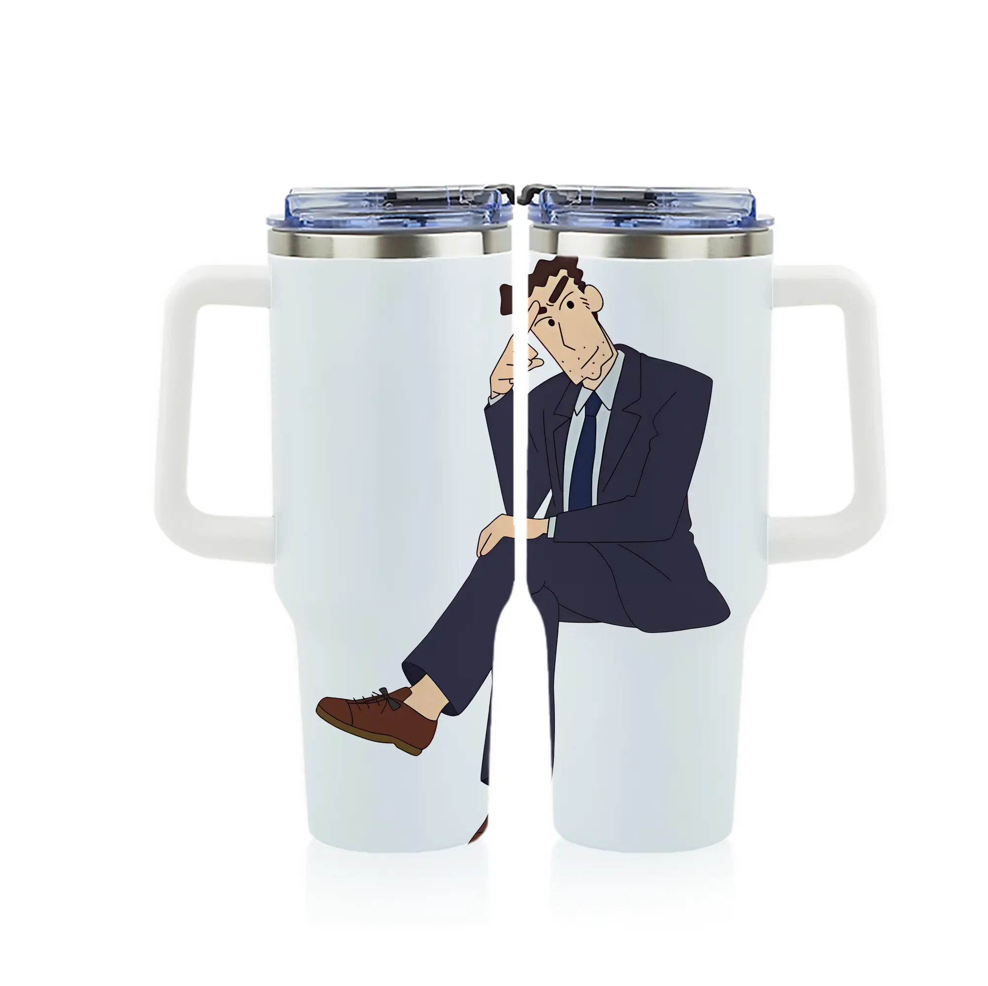 クレヨンしんちゃん グッズ 野原 ひろし - 1200mL フルプリント車用タンブラー ・ 304ステンレス 内側 ・ 201ステンレス 外側 ・ 保温 保冷 ・ 通勤 ドライブ アウトドア用