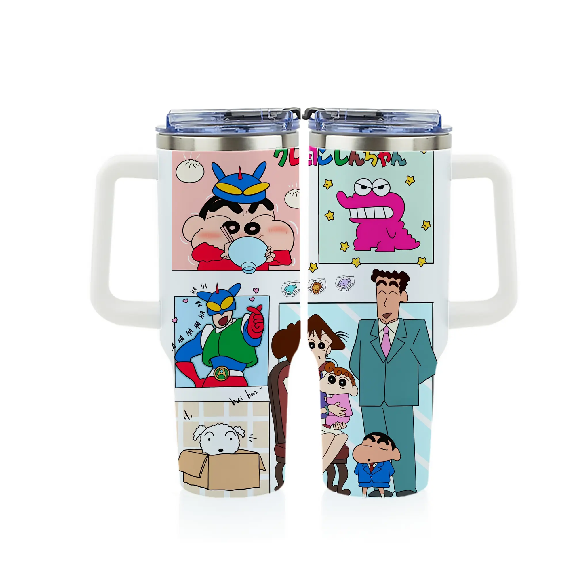 クレヨンしんちゃん グッズ 野原 ひろし - 1200mL フルプリント車用タンブラー ・ 304ステンレス 内側 ・ 201ステンレス 外側 ・ 保温 保冷 ・ 通勤 ドライブ アウトドア用