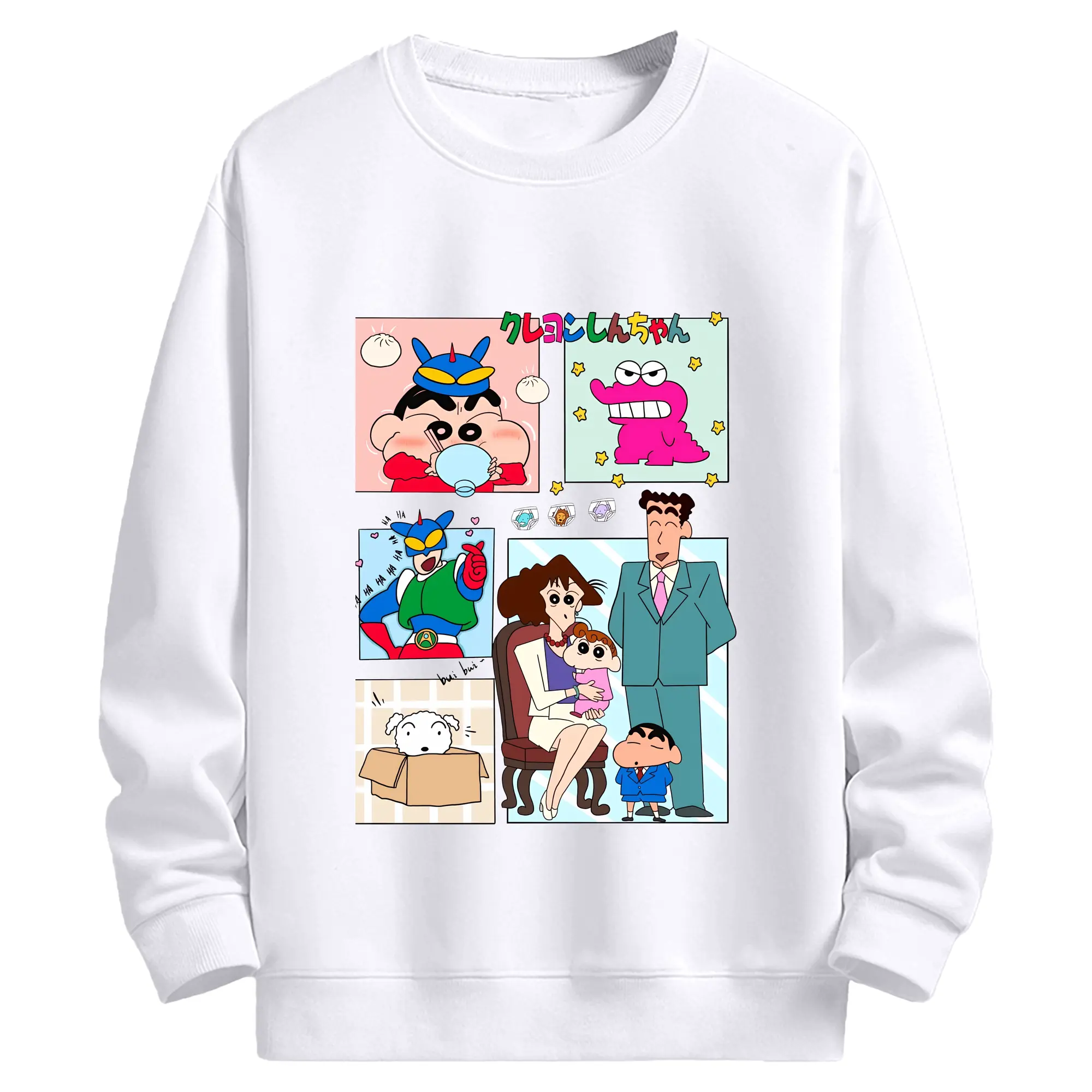クレヨンしんちゃん グッズ 野原 ひろし - 高品質 クルーネック スウェット ・ コットン59％ ポリエステル41％ ・ ユニセックス 長袖 トレーナー ・ カジュアル デイリー スポーツ 散歩用