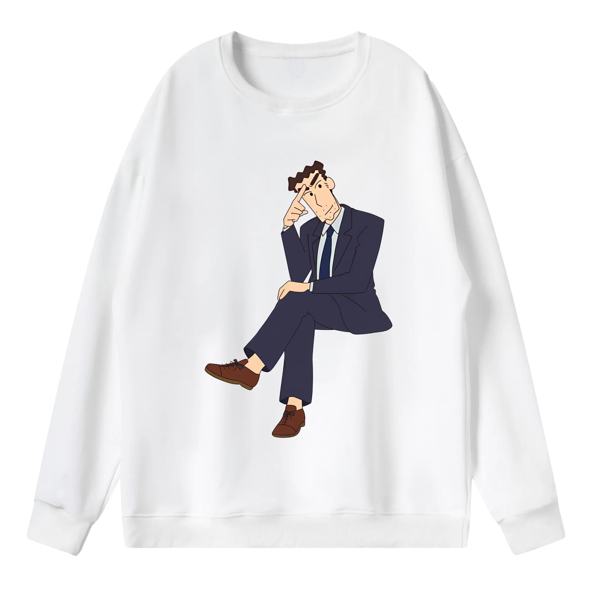 クレヨンしんちゃん グッズ 野原 ひろし - 薄手 クルーネック スウェット 裏毛260g · ポリエステル 春秋向け カジュアル 男女兼用 · トレーナー デイリー スポーツ 散歩に最適