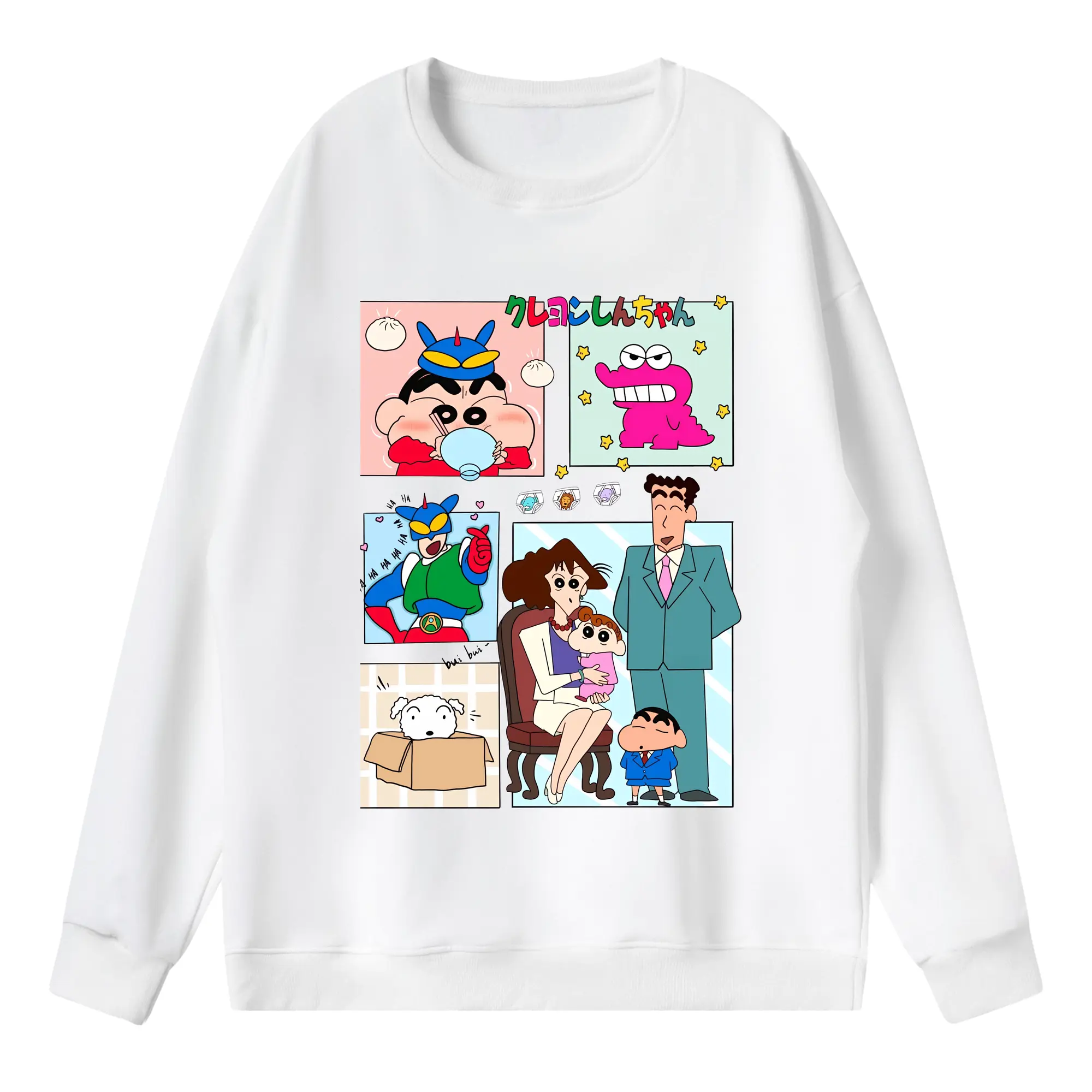 クレヨンしんちゃん グッズ 野原 ひろし - 薄手 クルーネック スウェット 裏毛260g · ポリエステル 春秋向け カジュアル 男女兼用 · トレーナー デイリー スポーツ 散歩に最適