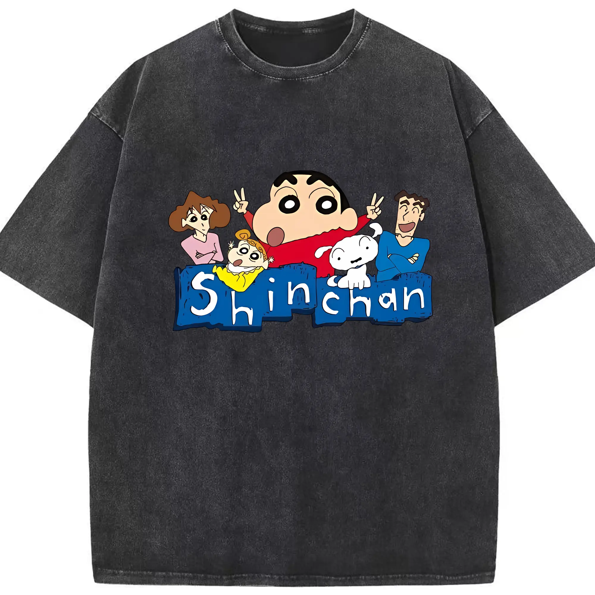 クレヨンしんちゃん グッズ 野原 ひろし - 綿100％ ヴィンテージ風 半袖Tシャツ ・ フロントプリント ・ 柔らか肌触り ・ 通気性 快適 ・ スポーツ カジュアル 外出用