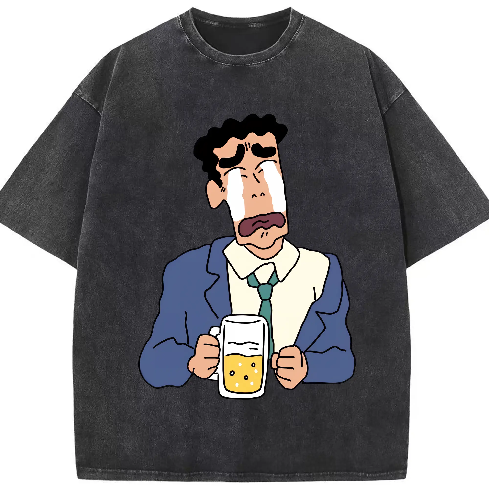 クレヨンしんちゃん グッズ 野原 ひろし - 綿100％ ヴィンテージ風 半袖Tシャツ ・ フロントプリント ・ 柔らか肌触り ・ 通気性 快適 ・ スポーツ カジュアル 外出用