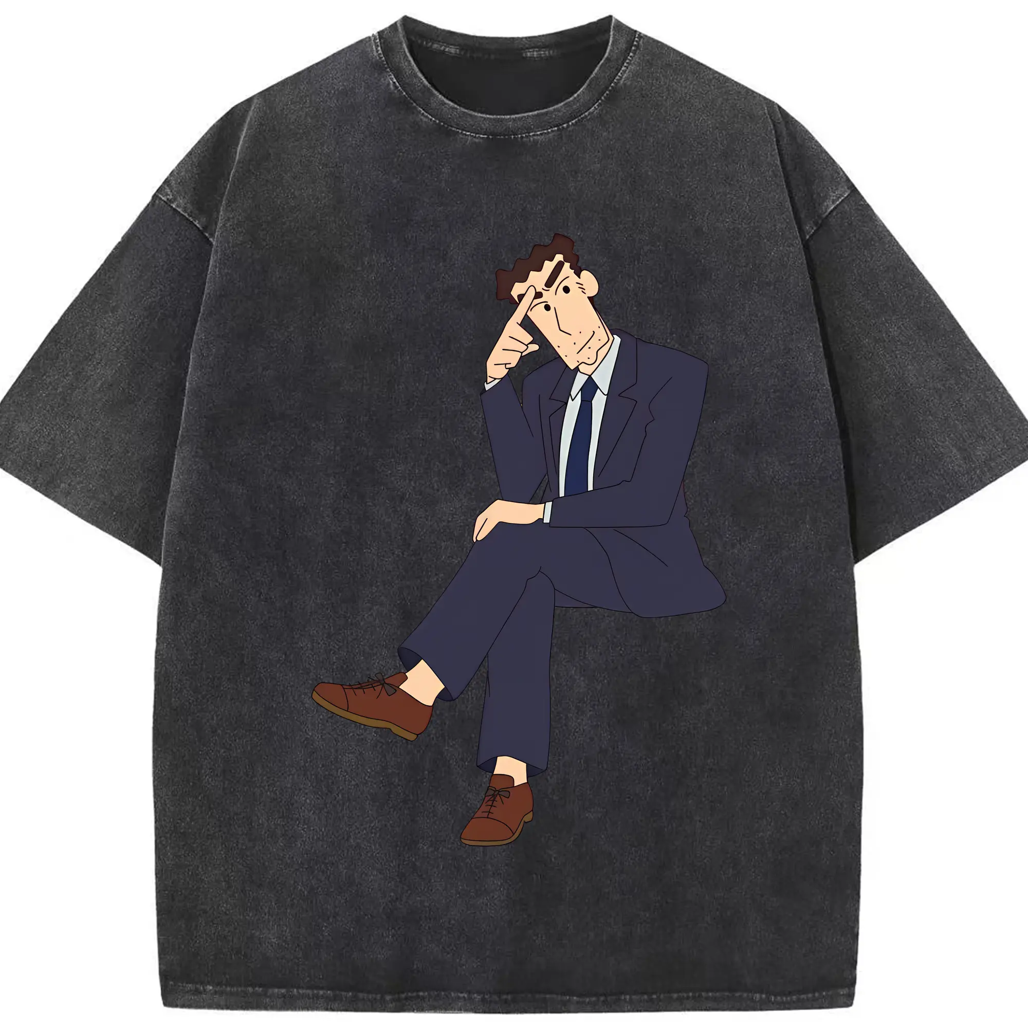 クレヨンしんちゃん グッズ 野原 ひろし - 綿100％ ヴィンテージ風 半袖Tシャツ ・ フロントプリント ・ 柔らか肌触り ・ 通気性 快適 ・ スポーツ カジュアル 外出用