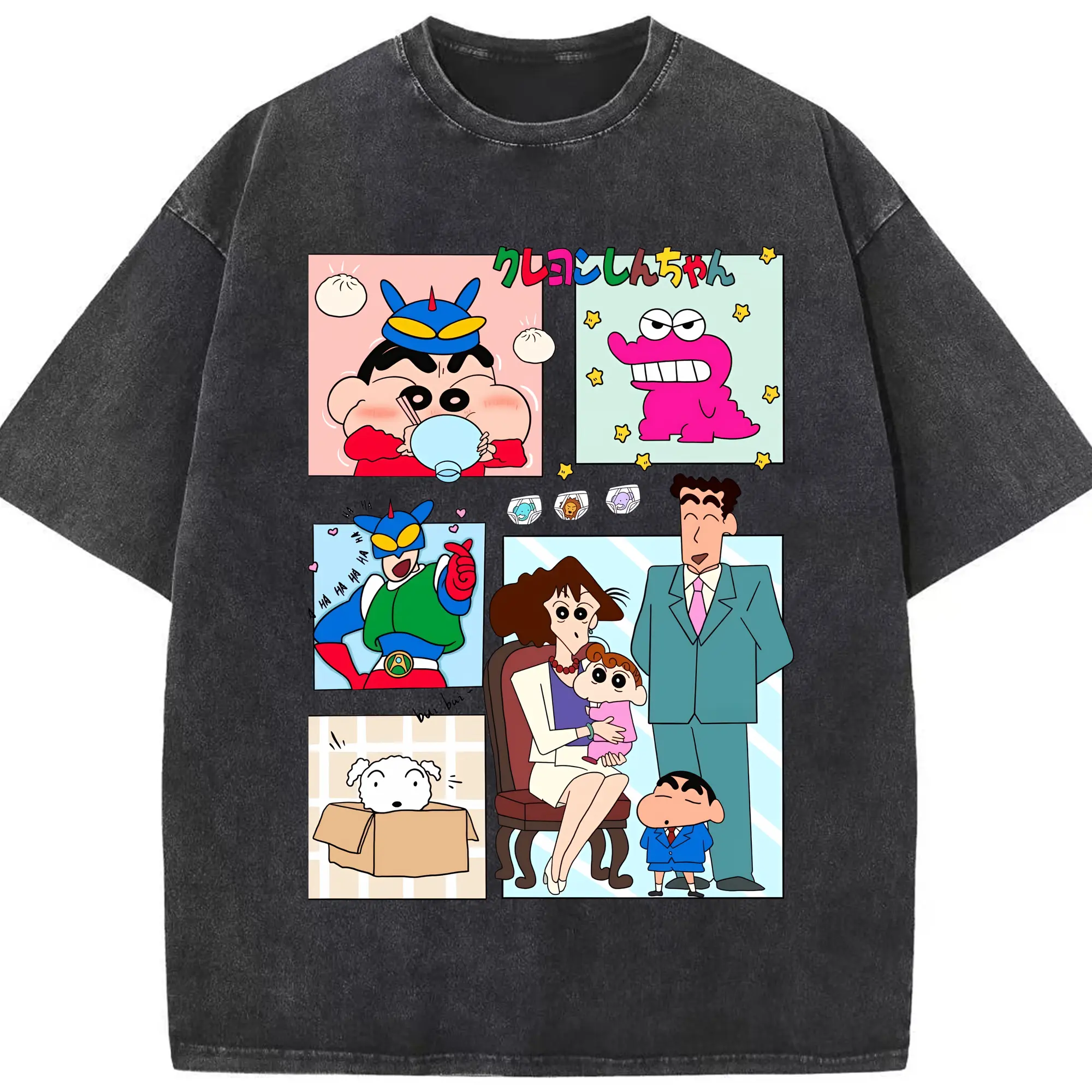 クレヨンしんちゃん グッズ 野原 ひろし - 綿100％ ヴィンテージ風 半袖Tシャツ ・ フロントプリント ・ 柔らか肌触り ・ 通気性 快適 ・ スポーツ カジュアル 外出用