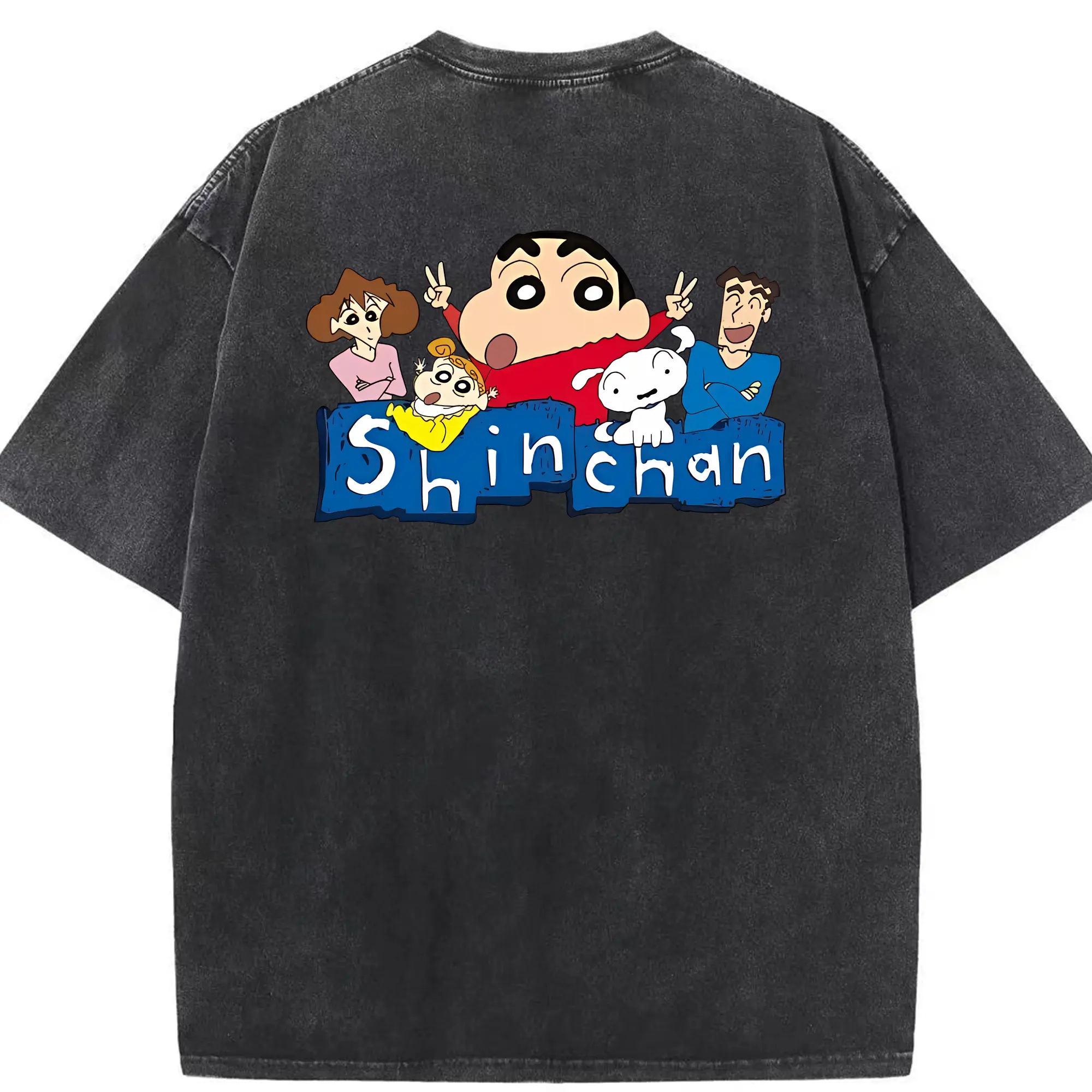 クレヨンしんちゃん グッズ 野原 ひろし - 綿100％ ヴィンテージ風 半袖Tシャツ ・ 背面プリント ・ 柔らか肌触り ・ 通気性 快適 ・ スポーツ カジュアル 外出用