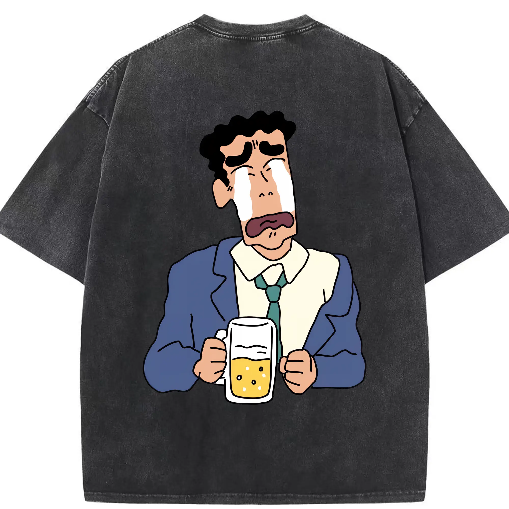 クレヨンしんちゃん グッズ 野原 ひろし - 綿100％ ヴィンテージ風 半袖Tシャツ ・ 背面プリント ・ 柔らか肌触り ・ 通気性 快適 ・ スポーツ カジュアル 外出用