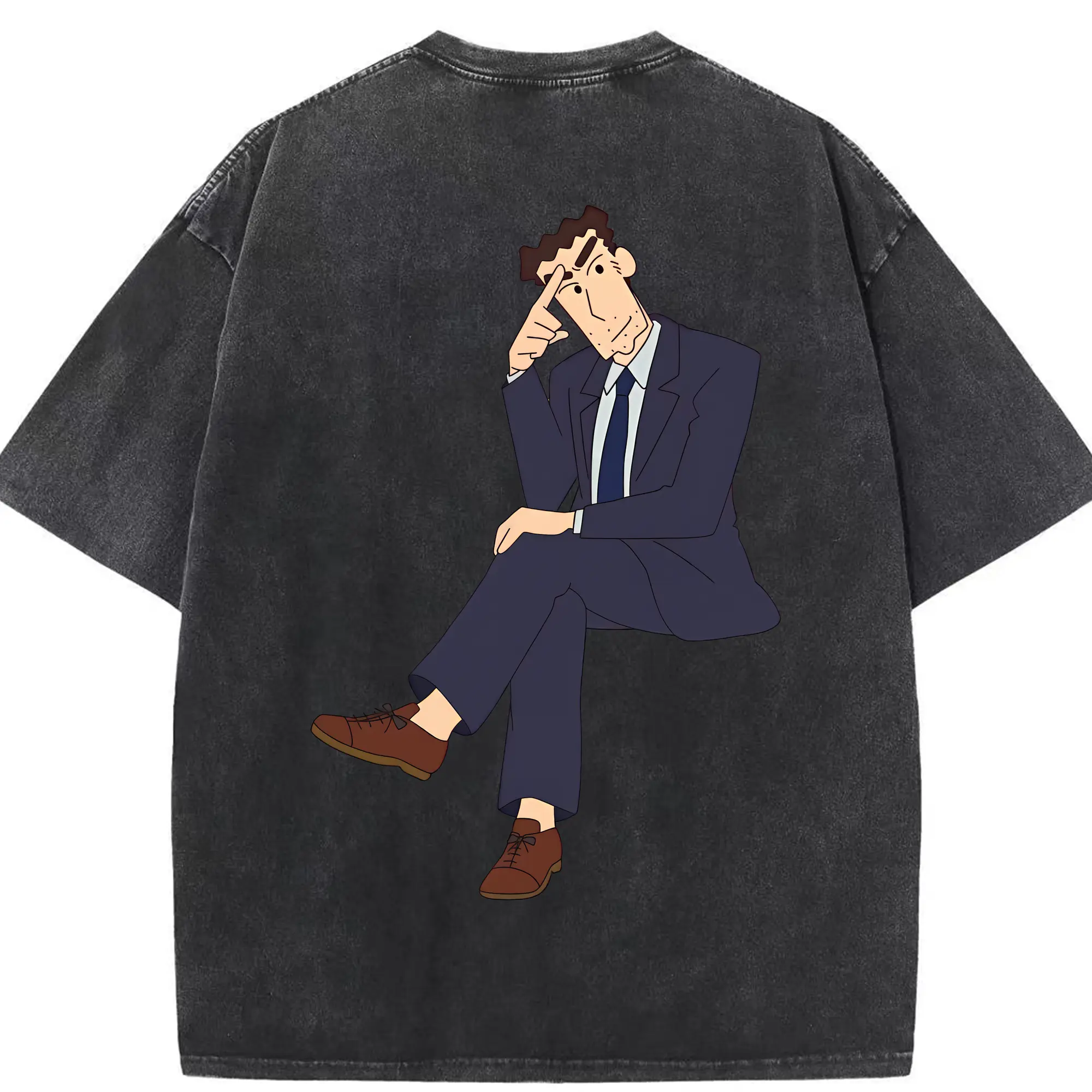 クレヨンしんちゃん グッズ 野原 ひろし - 綿100％ ヴィンテージ風 半袖Tシャツ ・ 背面プリント ・ 柔らか肌触り ・ 通気性 快適 ・ スポーツ カジュアル 外出用