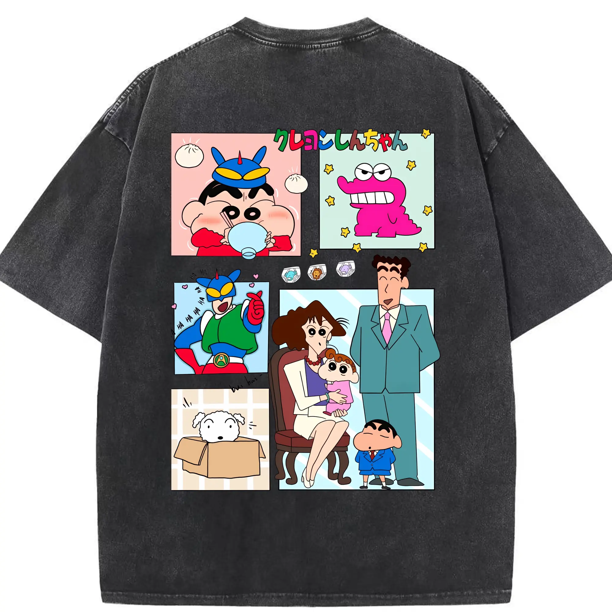 クレヨンしんちゃん グッズ 野原 ひろし - 綿100％ ヴィンテージ風 半袖Tシャツ ・ 背面プリント ・ 柔らか肌触り ・ 通気性 快適 ・ スポーツ カジュアル 外出用