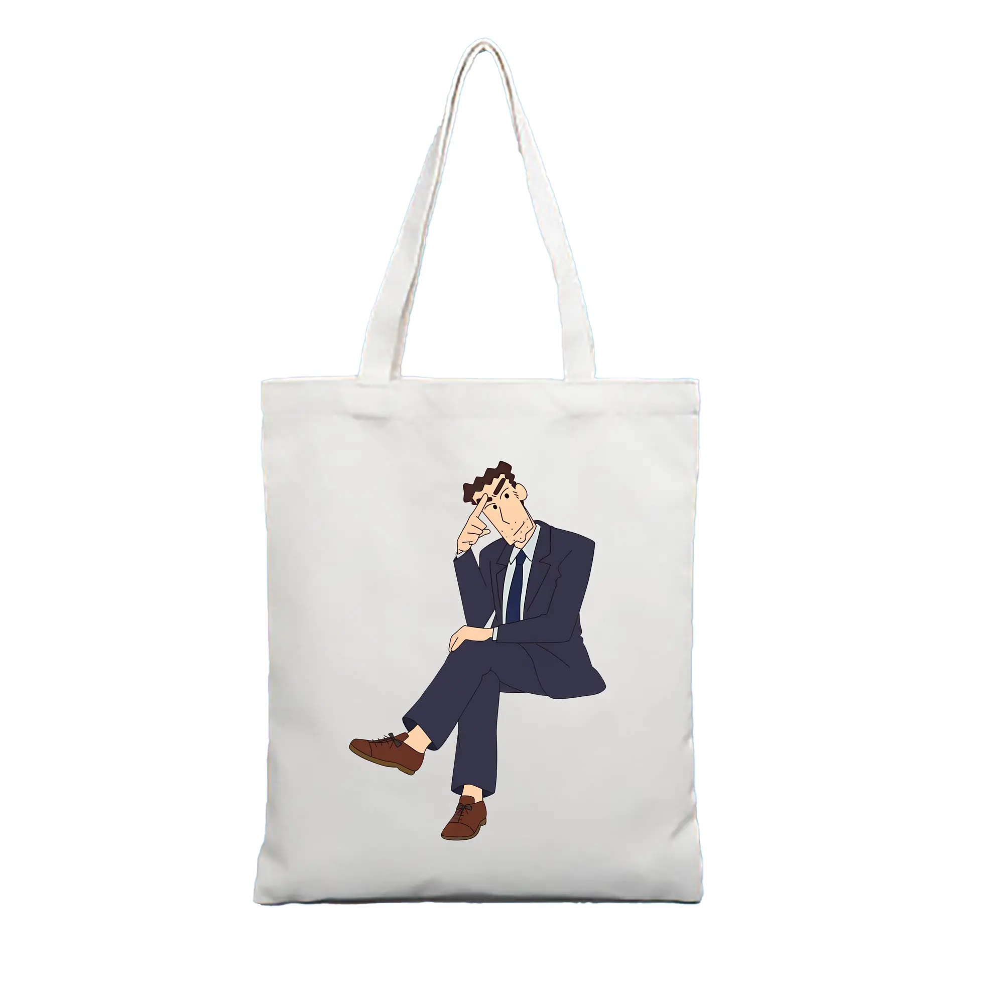 クレヨンしんちゃん グッズ 野原 ひろし - 縦型キャンバス手提げバッグ（トートバッグ） ・ キャンバス素材 ・ ショッピング用 ・ 軽量 丈夫 お手入れ簡単