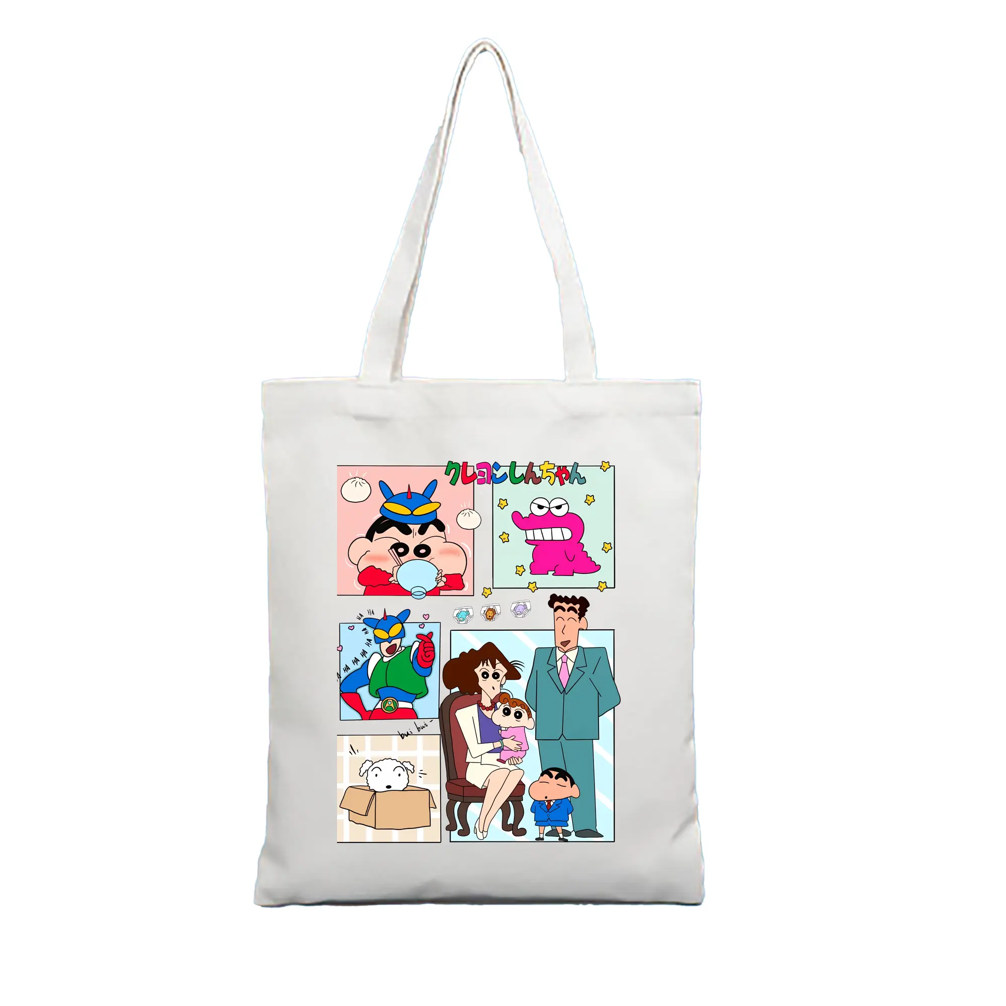 クレヨンしんちゃん グッズ 野原 ひろし - 縦型キャンバス手提げバッグ（トートバッグ） ・ キャンバス素材 ・ ショッピング用 ・ 軽量 丈夫 お手入れ簡単