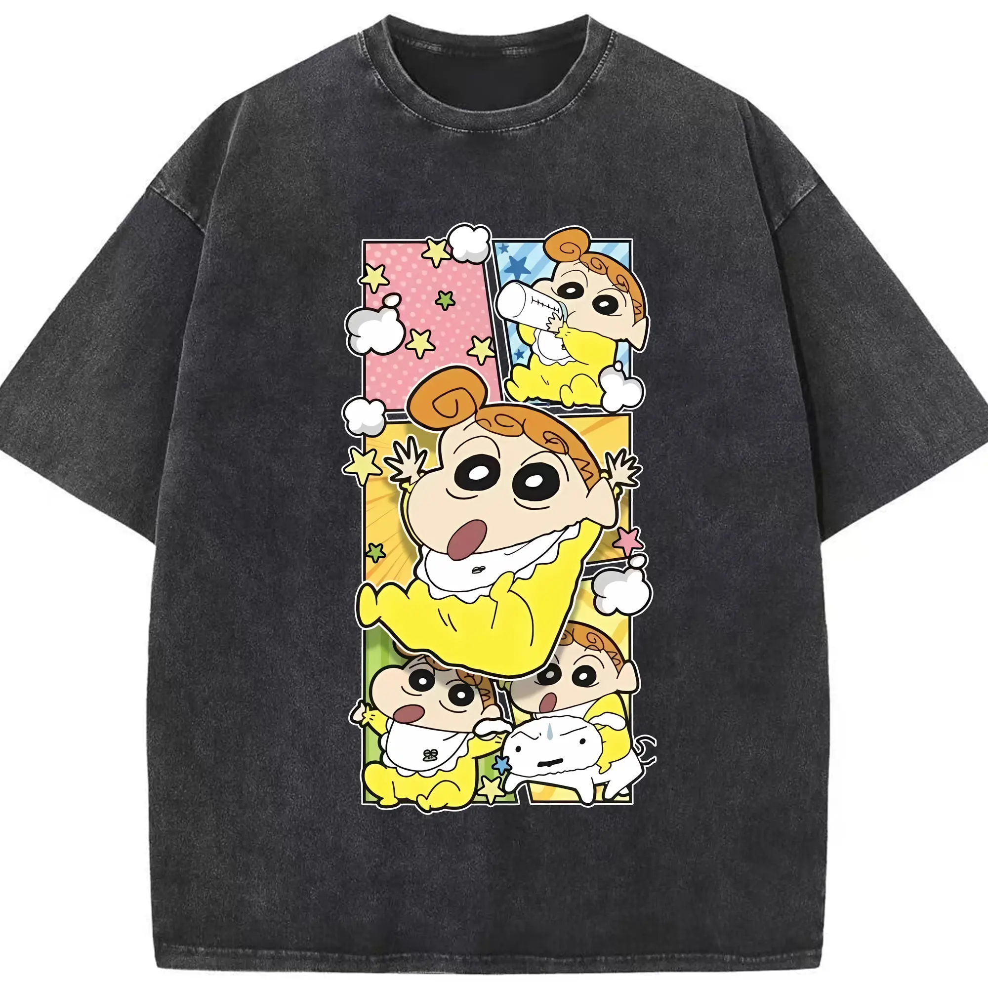 クレヨンしんちゃん グッズ 野原 ひまわり - 綿100％ ヴィンテージ風 半袖Tシャツ ・ フロントプリント ・ 柔らか肌触り ・ 通気性 快適 ・ スポーツ カジュアル 外出用