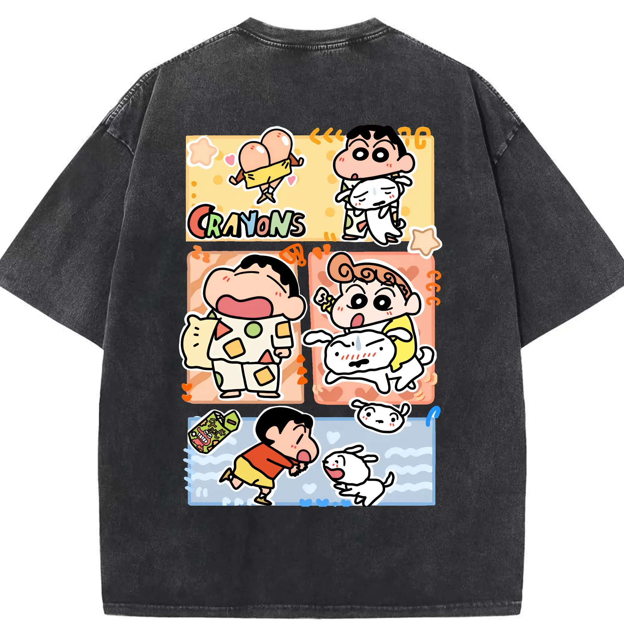 クレヨンしんちゃん グッズ 野原 ひまわり - 綿100％ ヴィンテージ風 半袖Tシャツ ・ 背面プリント ・ 柔らか肌触り ・ 通気性 快適 ・ スポーツ カジュアル 外出用