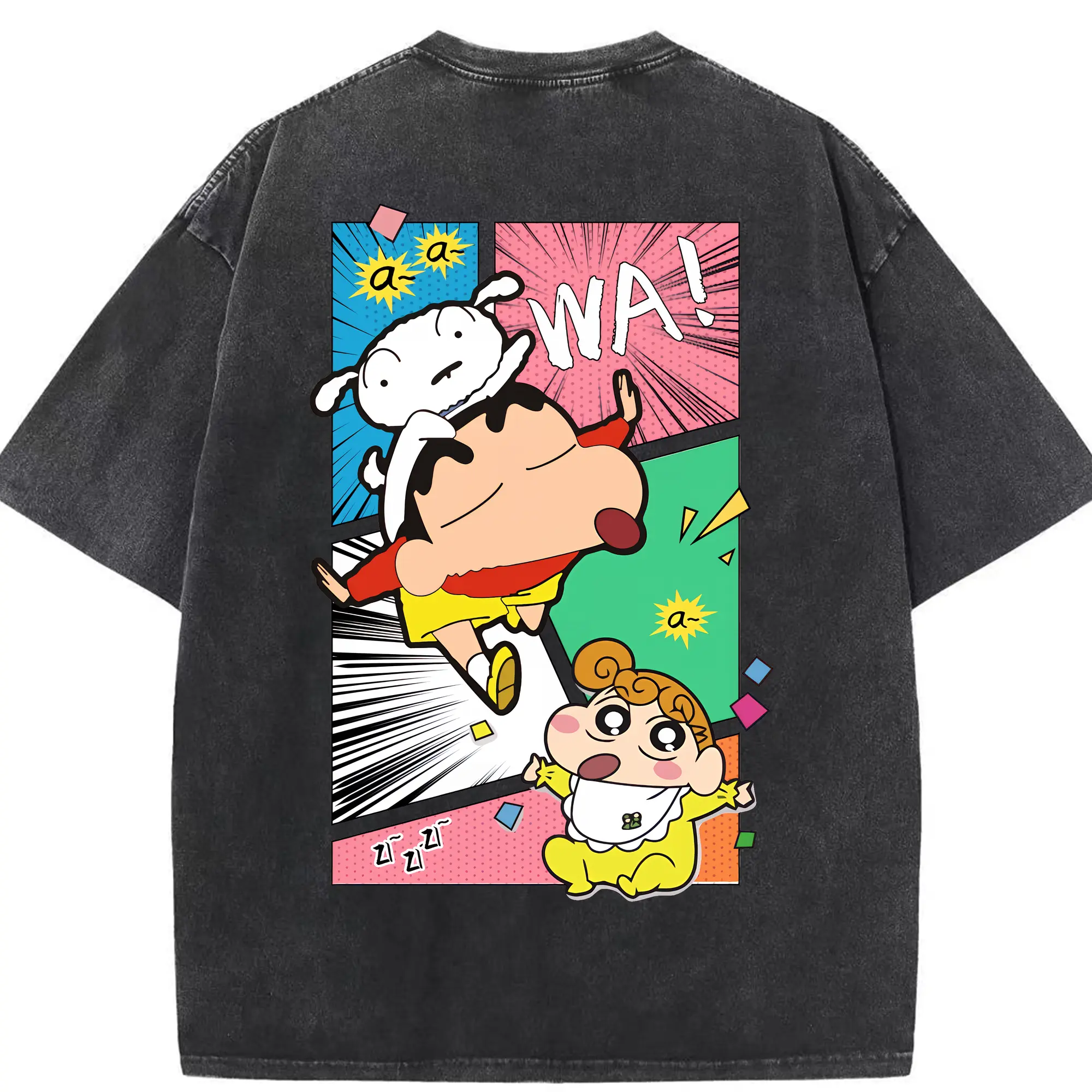 クレヨンしんちゃん グッズ 野原 ひまわり - 綿100％ ヴィンテージ風 半袖Tシャツ ・ 背面プリント ・ 柔らか肌触り ・ 通気性 快適 ・ スポーツ カジュアル 外出用