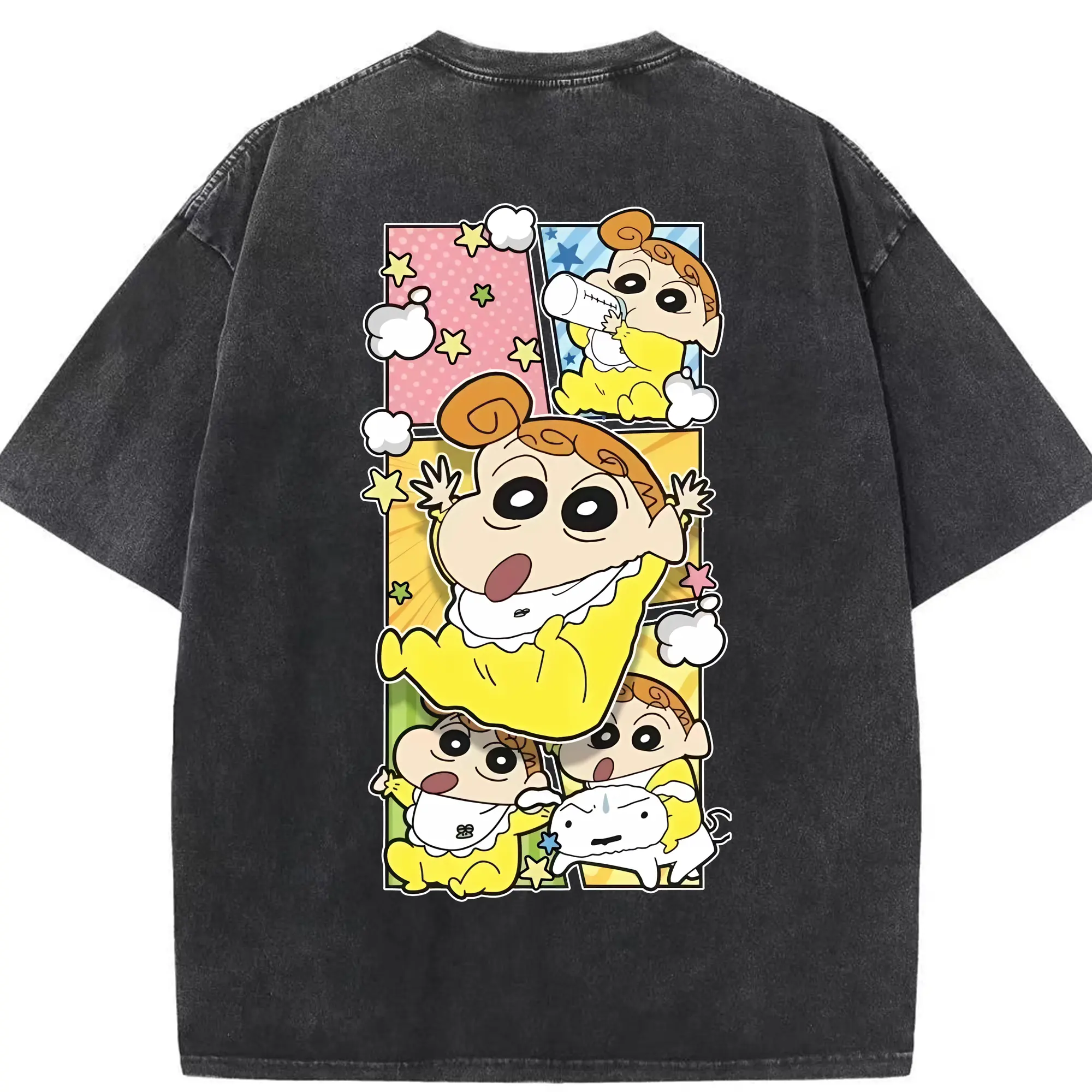 クレヨンしんちゃん グッズ 野原 ひまわり - 綿100％ ヴィンテージ風 半袖Tシャツ ・ 背面プリント ・ 柔らか肌触り ・ 通気性 快適 ・ スポーツ カジュアル 外出用