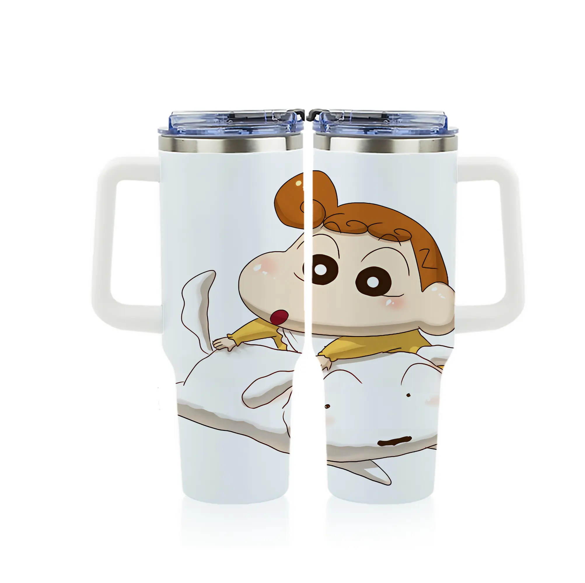 クレヨンしんちゃん グッズ シロ - 1200mL フルプリント車用タンブラー ・ 304ステンレス 内側 ・ 201ステンレス 外側 ・ 保温 保冷 ・ 通勤 ドライブ アウトドア用