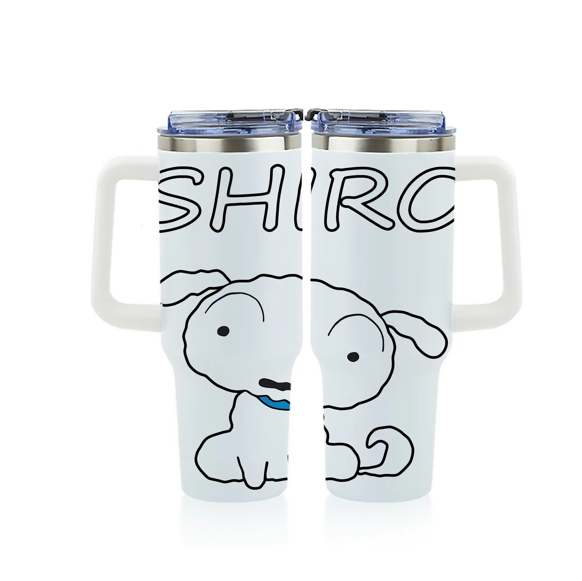 クレヨンしんちゃん グッズ シロ - 1200mL フルプリント車用タンブラー ・ 304ステンレス 内側 ・ 201ステンレス 外側 ・ 保温 保冷 ・ 通勤 ドライブ アウトドア用