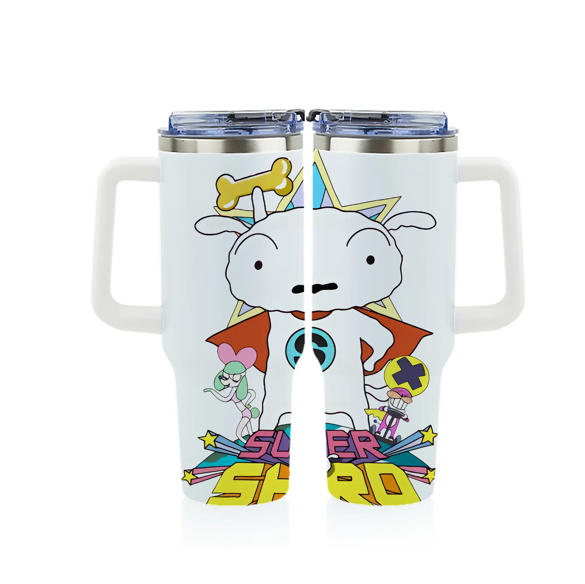 クレヨンしんちゃん グッズ シロ - 1200mL フルプリント車用タンブラー ・ 304ステンレス 内側 ・ 201ステンレス 外側 ・ 保温 保冷 ・ 通勤 ドライブ アウトドア用